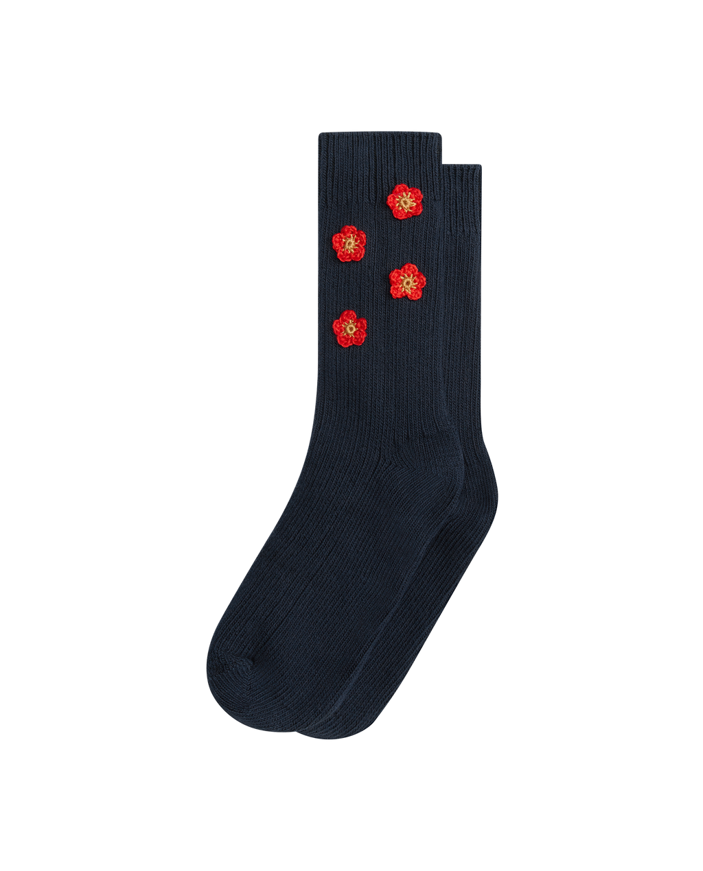 The Crochet Flower Sock (4 Flowers). -- Navy
