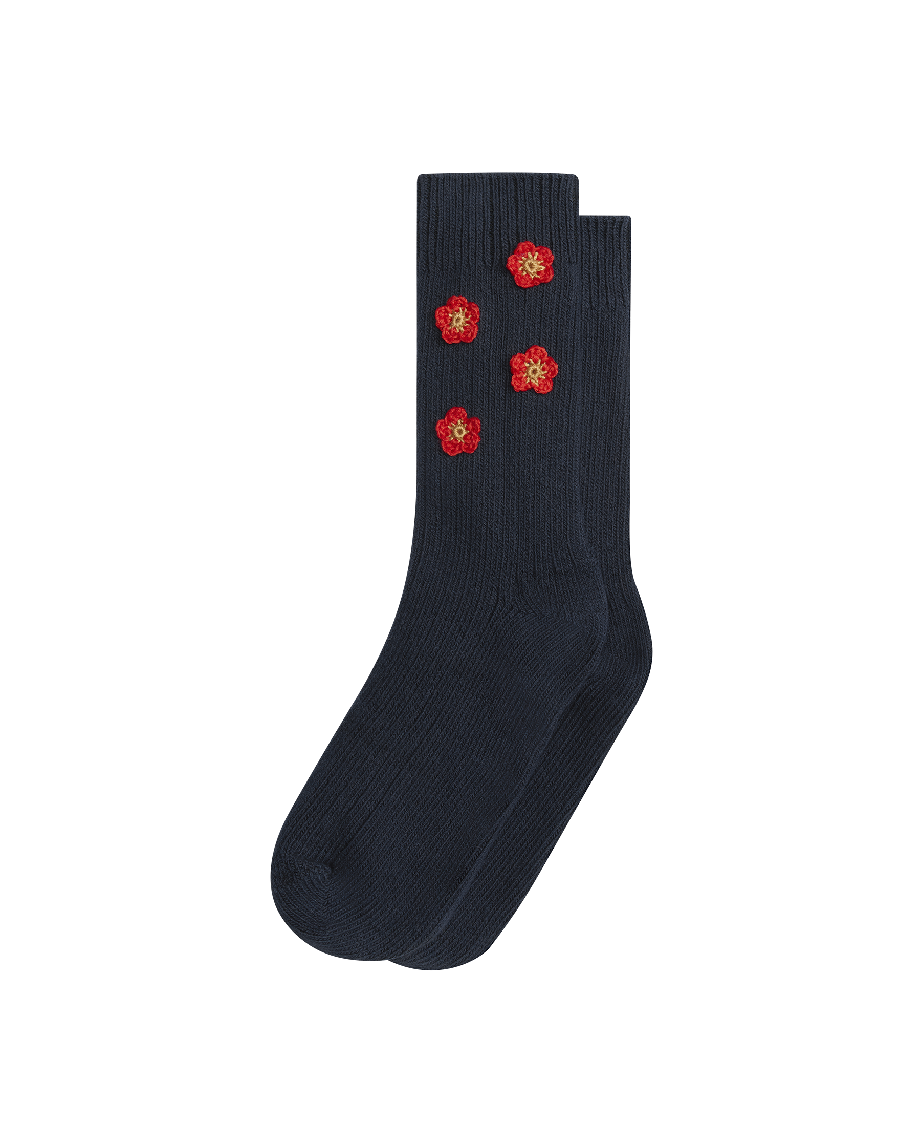 The Crochet Flower Sock (4 Flowers). -- Navy