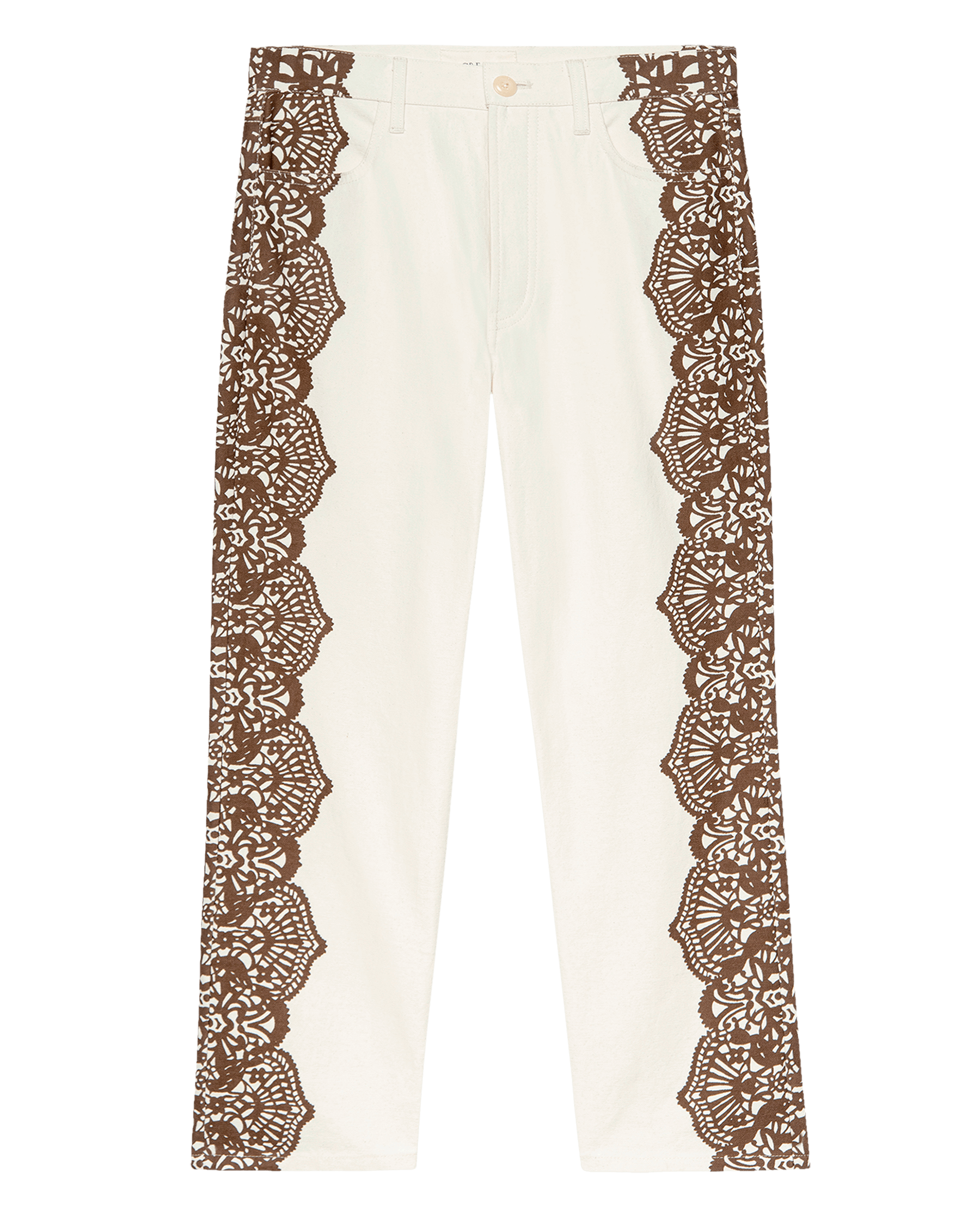 The Lace Print Wayne Jean. -- Cream with Brown