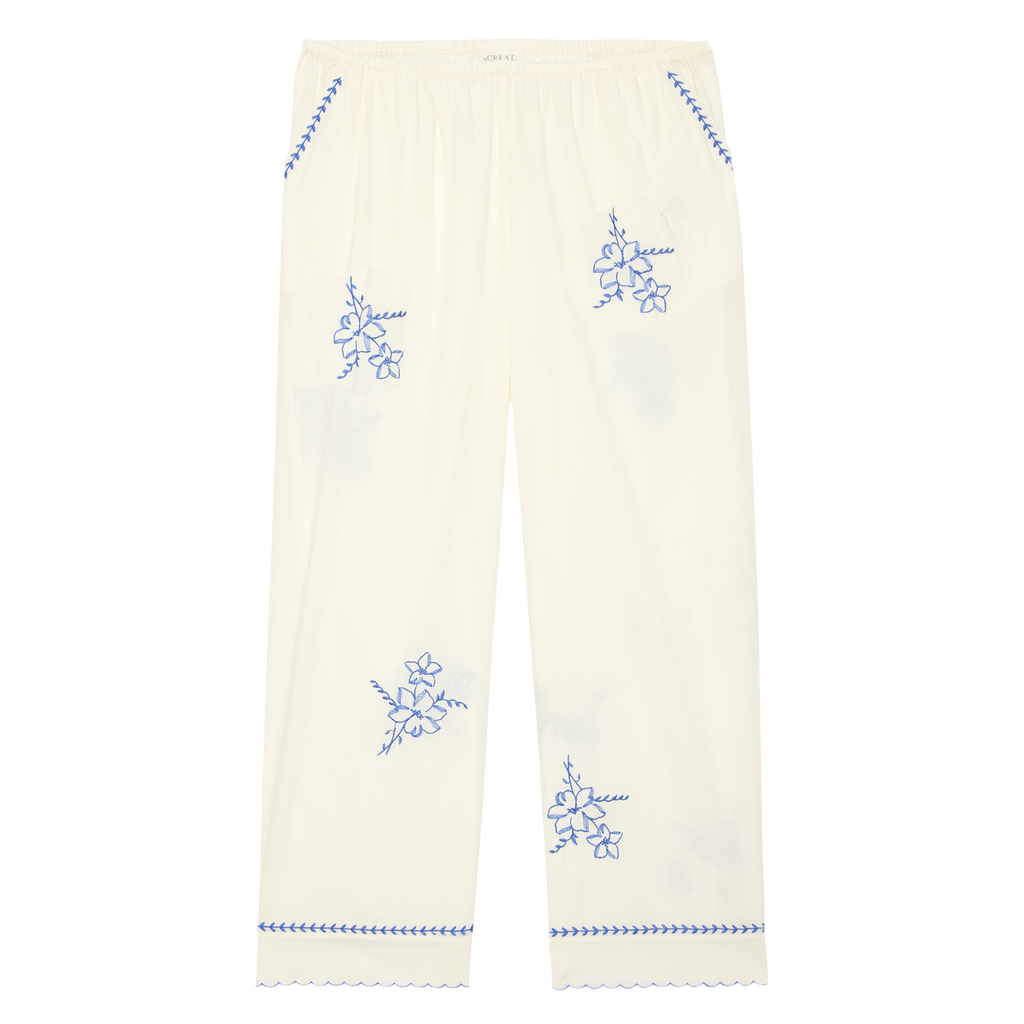 The Weekend Pant W/ Hanky Embroidery. -- Cream