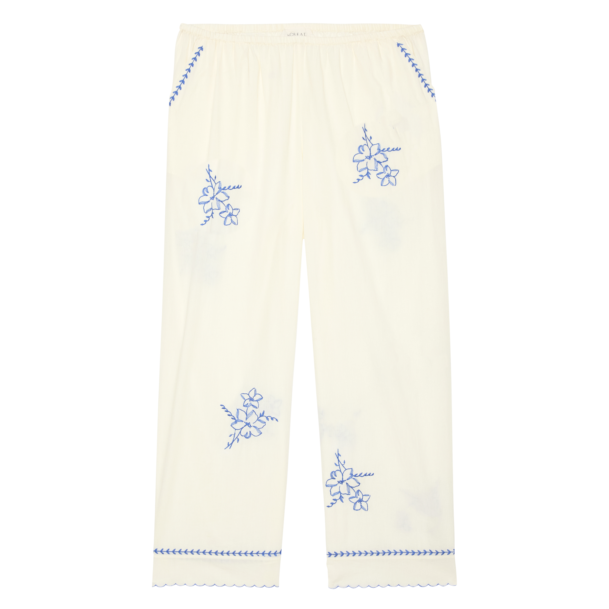 The Weekend Pant W/ Hanky Embroidery. -- Cream