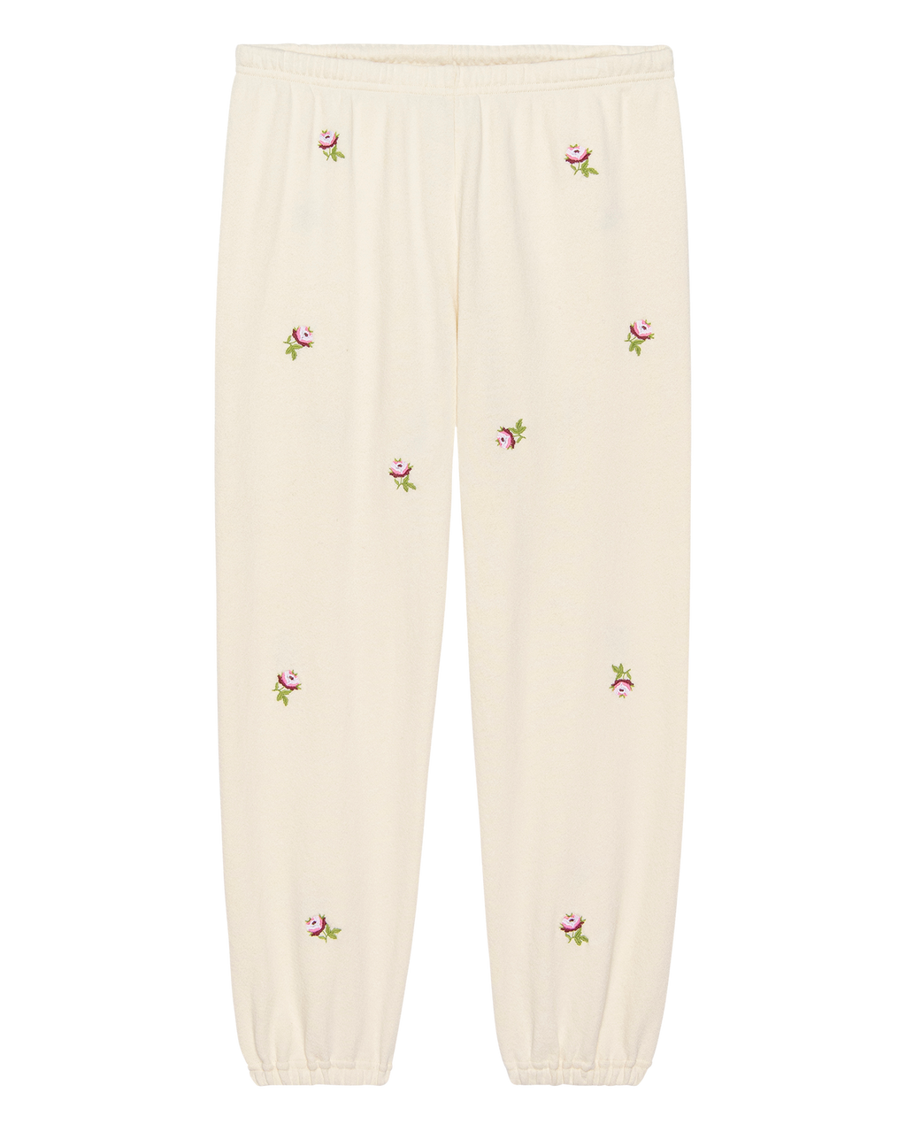 The Stadium Sweatpant. Embroidered -- Washed White With Embroidered Roses