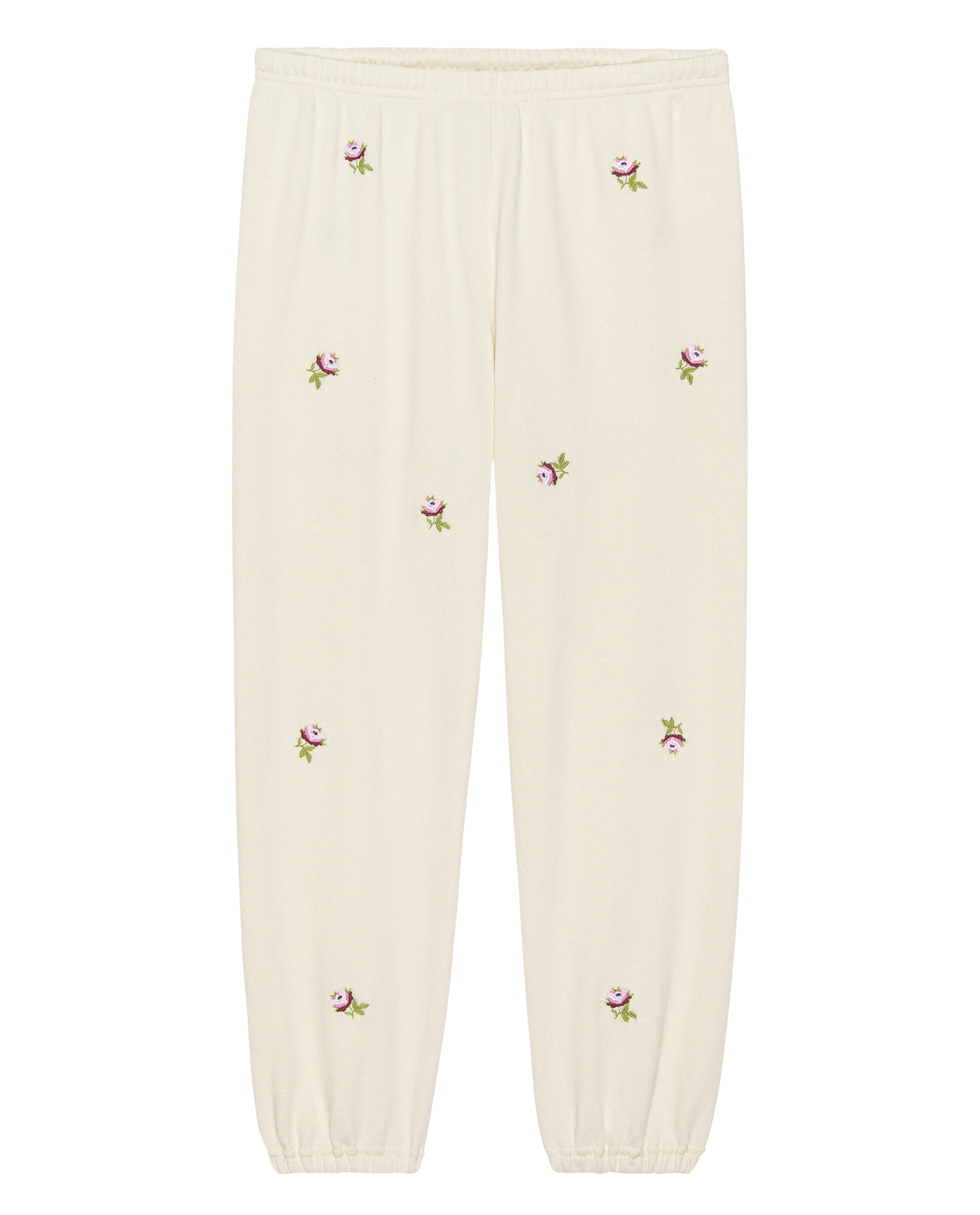 The Stadium Sweatpant. Embroidered -- Washed White With Embroidered Roses