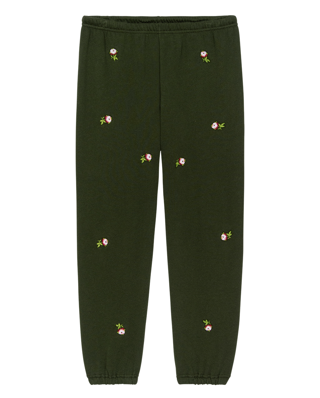 The Stadium Sweatpant. Embroidered -- Woodland Green With Embroidered Roses