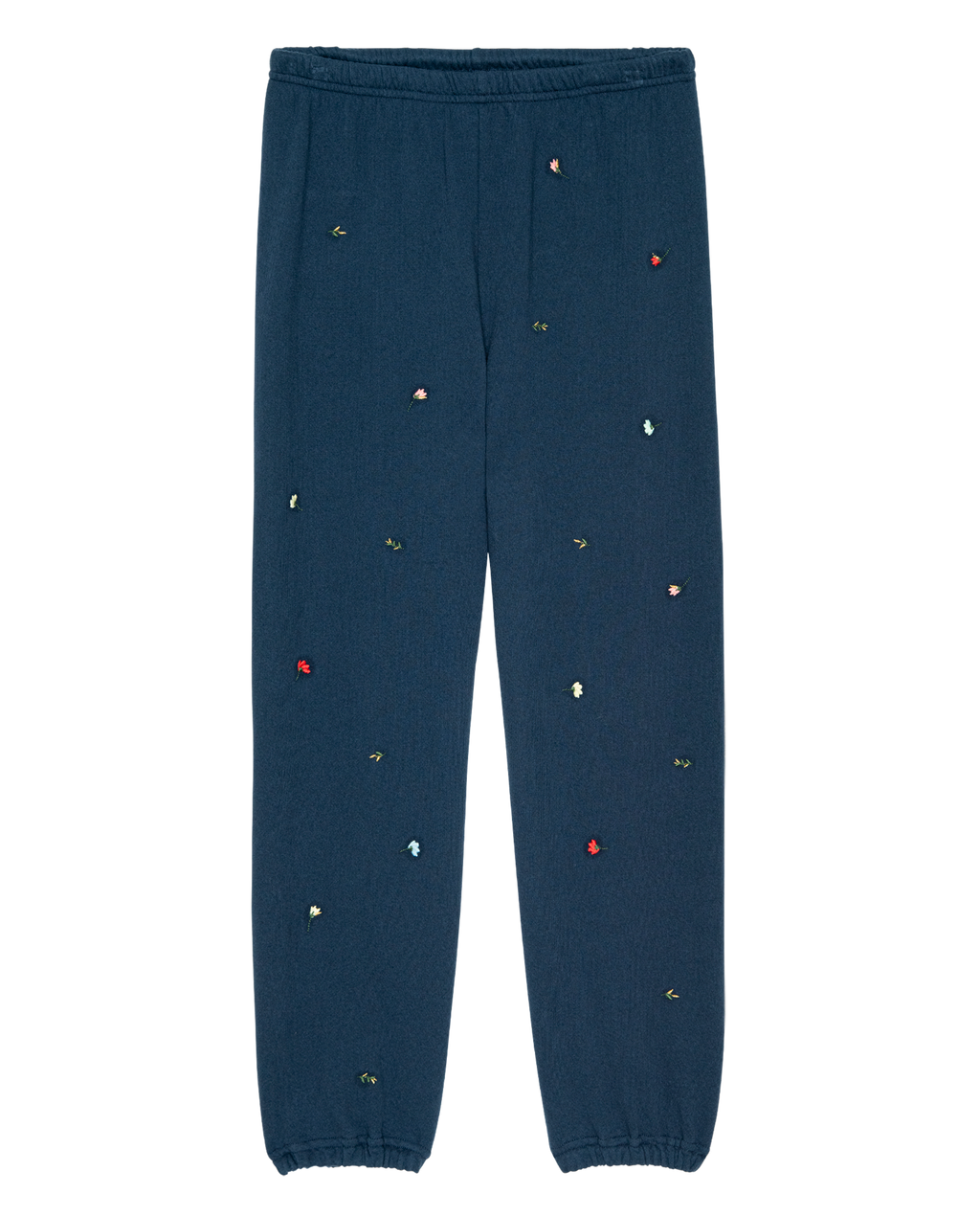 The Stadium Sweatpant. Embroidered -- Navy with Tossed Floral Embroidery