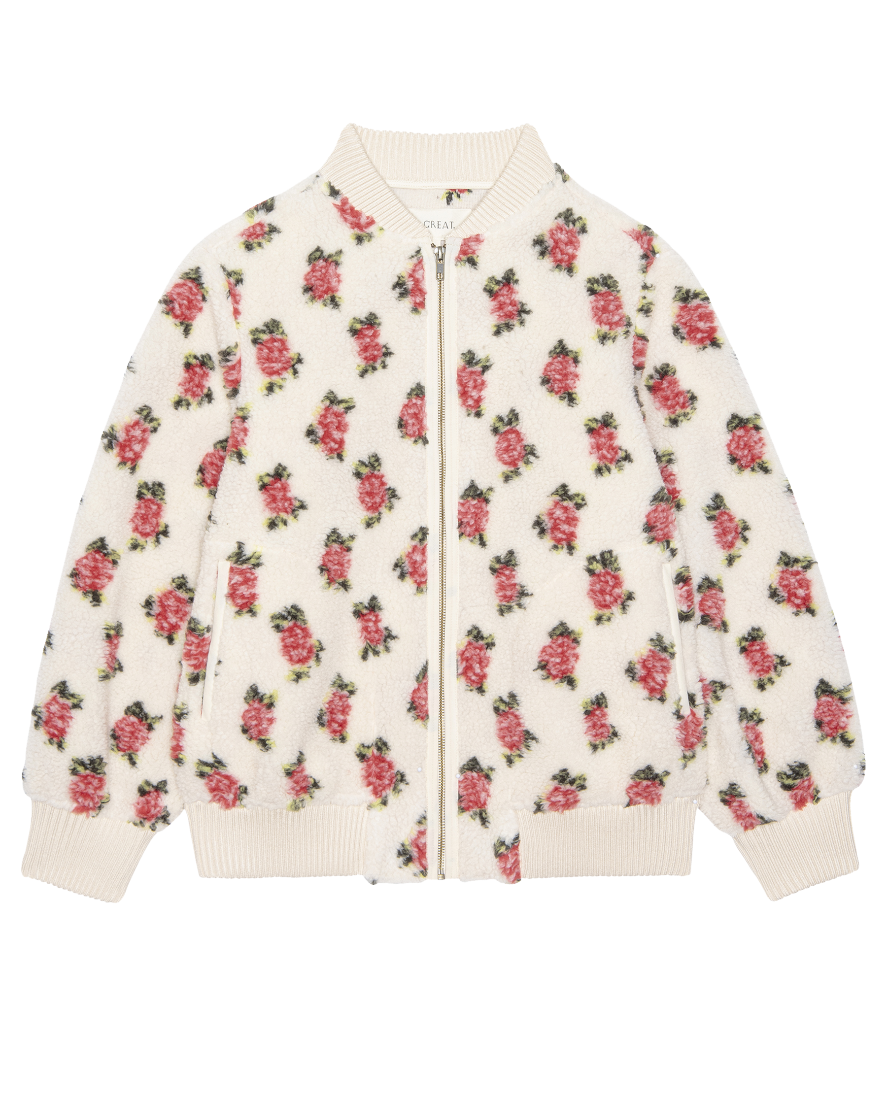 The Zip Front Plush Bomber. -- Cream Rose