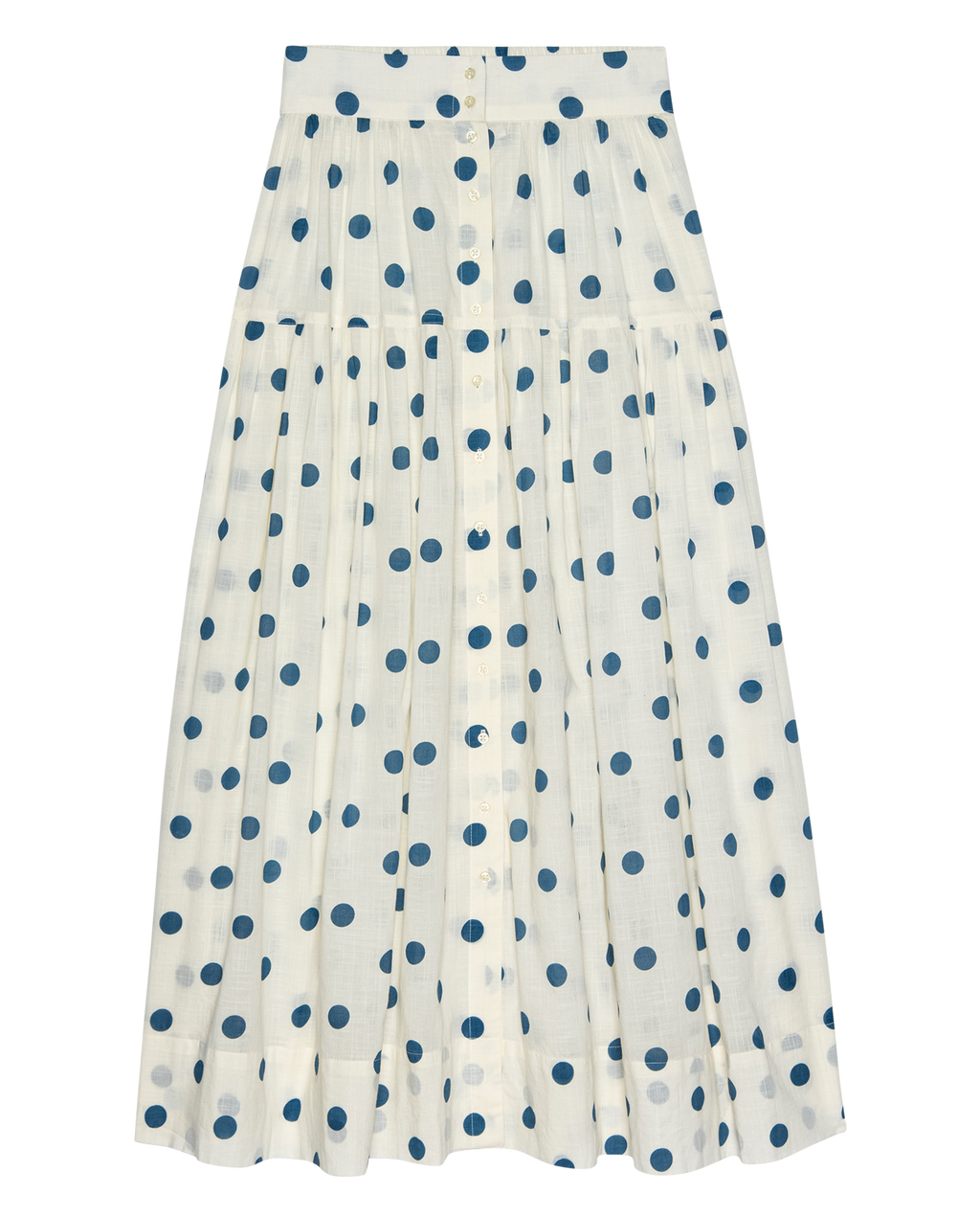The Highland Skirt. -- Cream with Blue Polka Dots