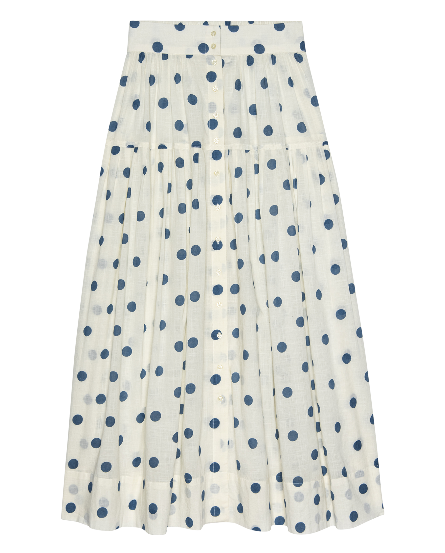 The Highland Skirt. -- Cream with Blue Polka Dots