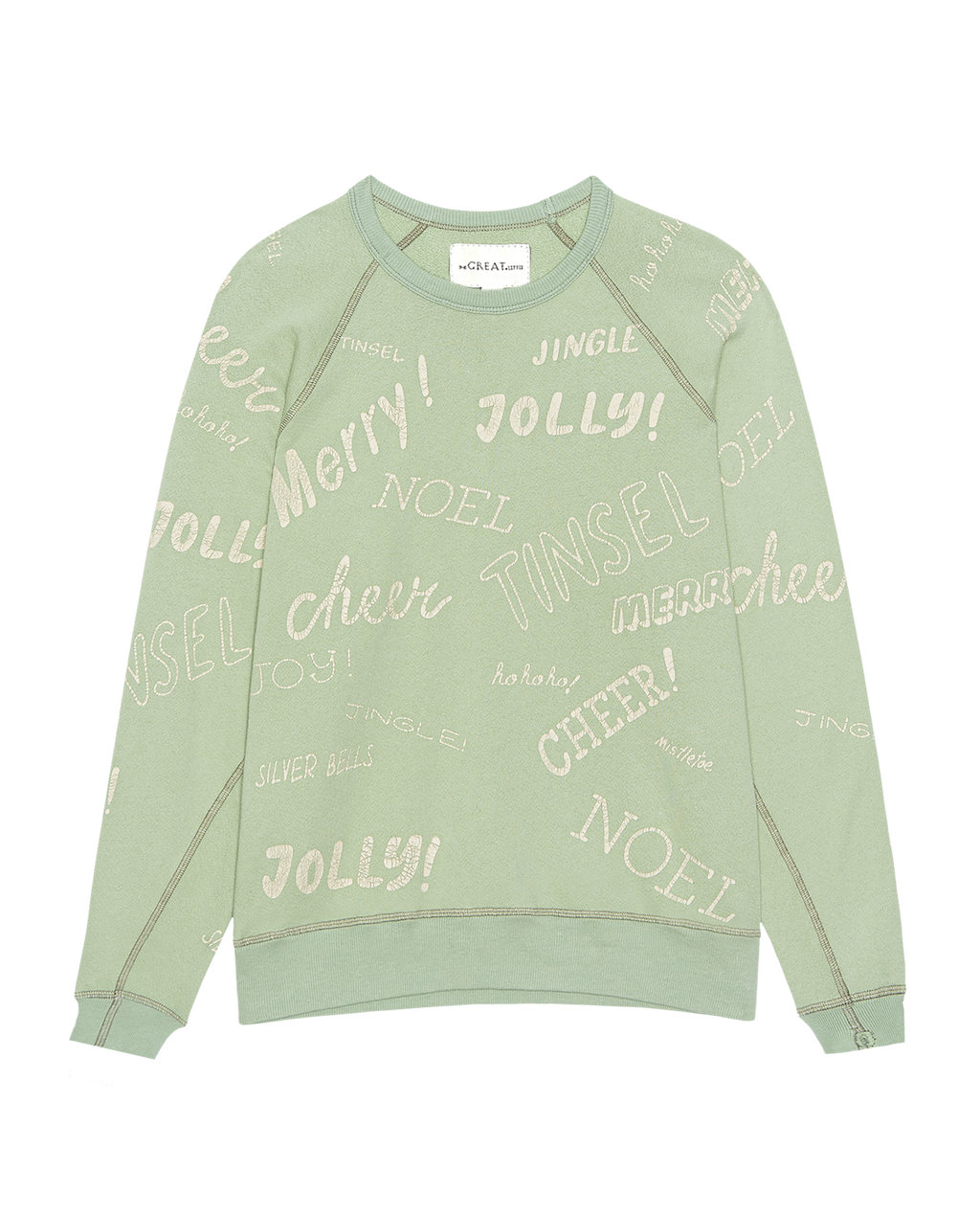 The Little College Sweatshirt. Graphic -- Vintage Mint with Holiday Greetings Graphic