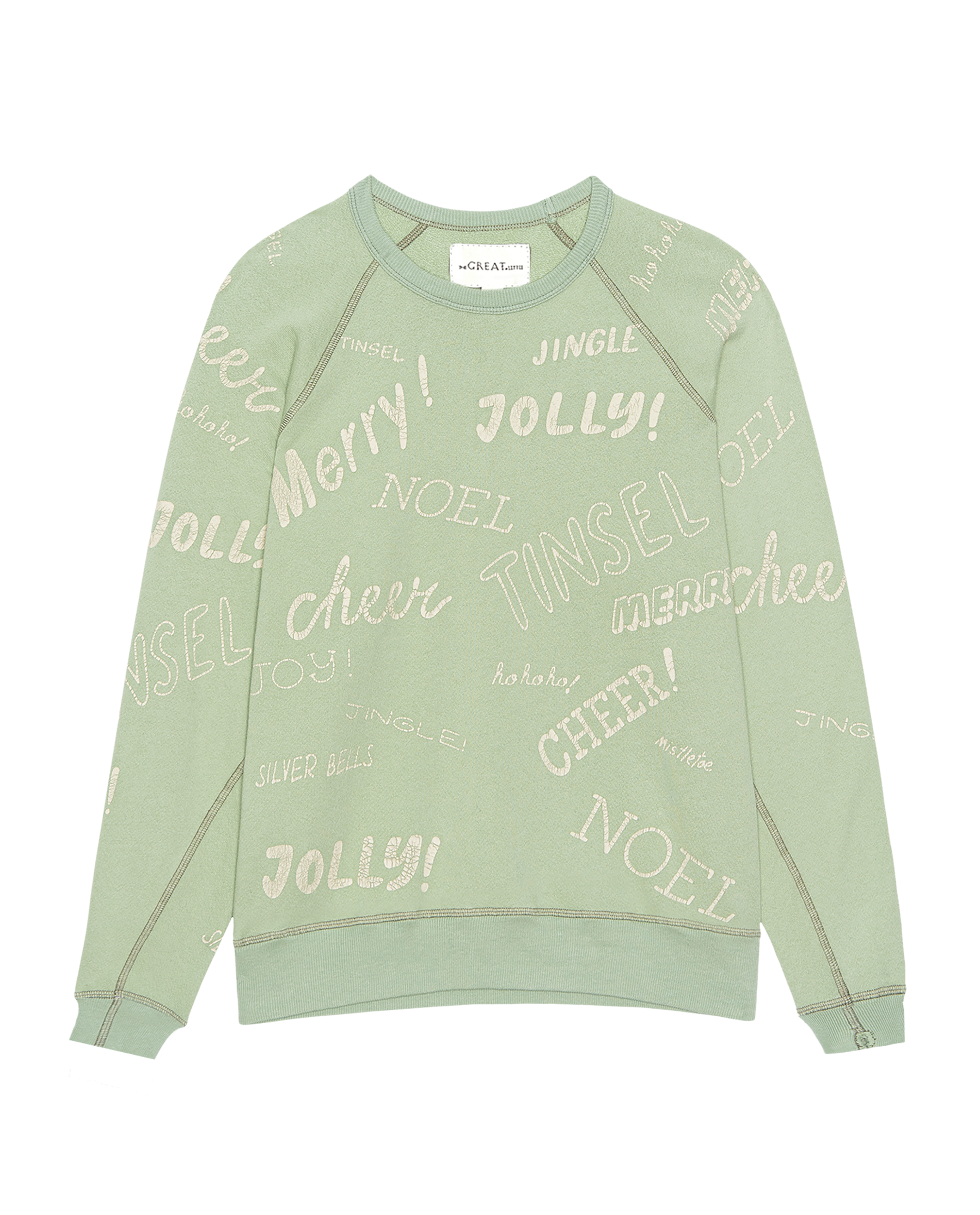 The Little College Sweatshirt. Graphic -- Vintage Mint with Holiday Greetings Graphic