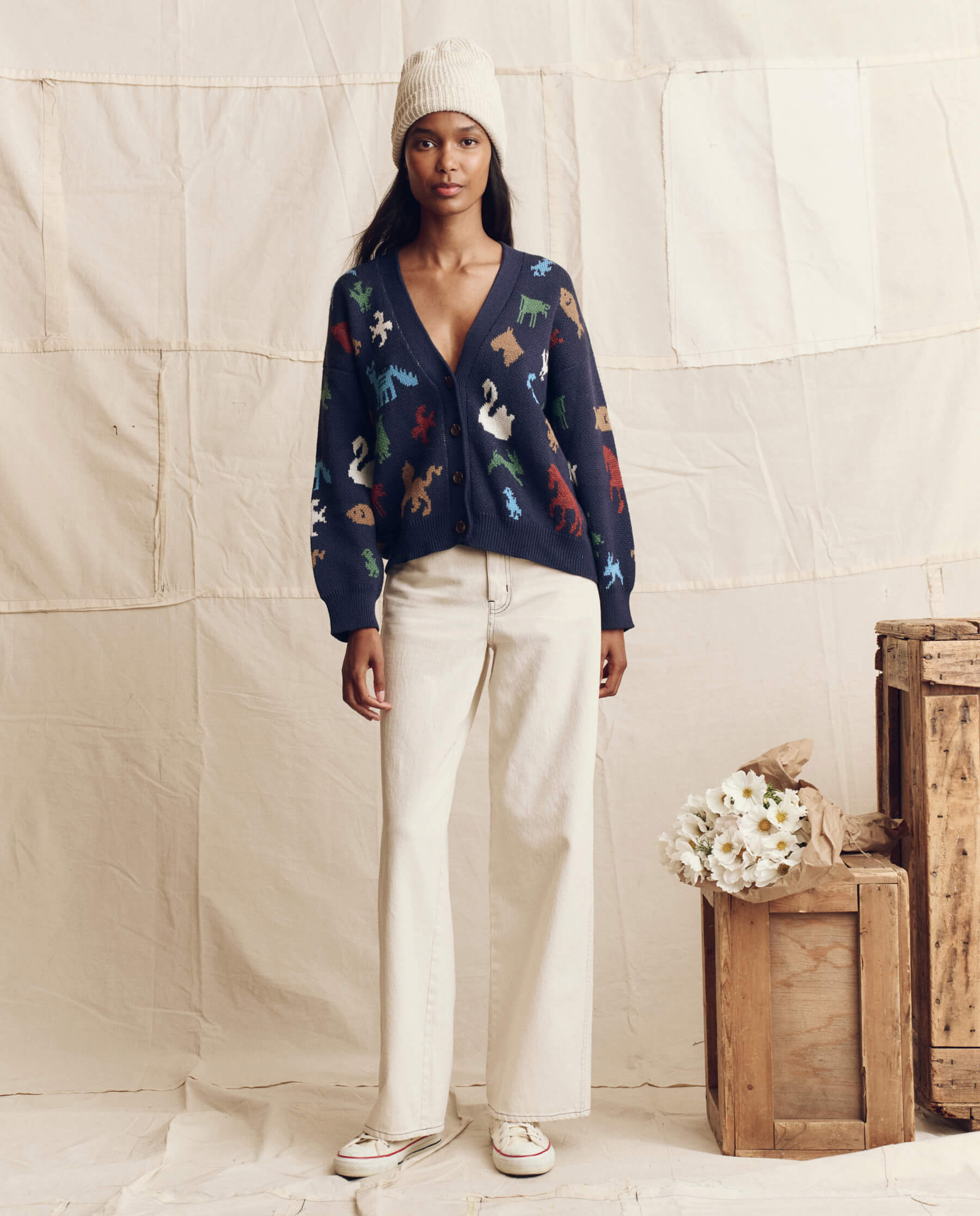 The Pictograph Slouch Cardigan. -- Navy