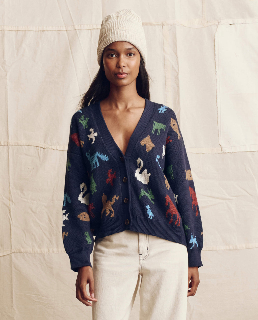 The Pictograph Slouch Cardigan. -- Navy