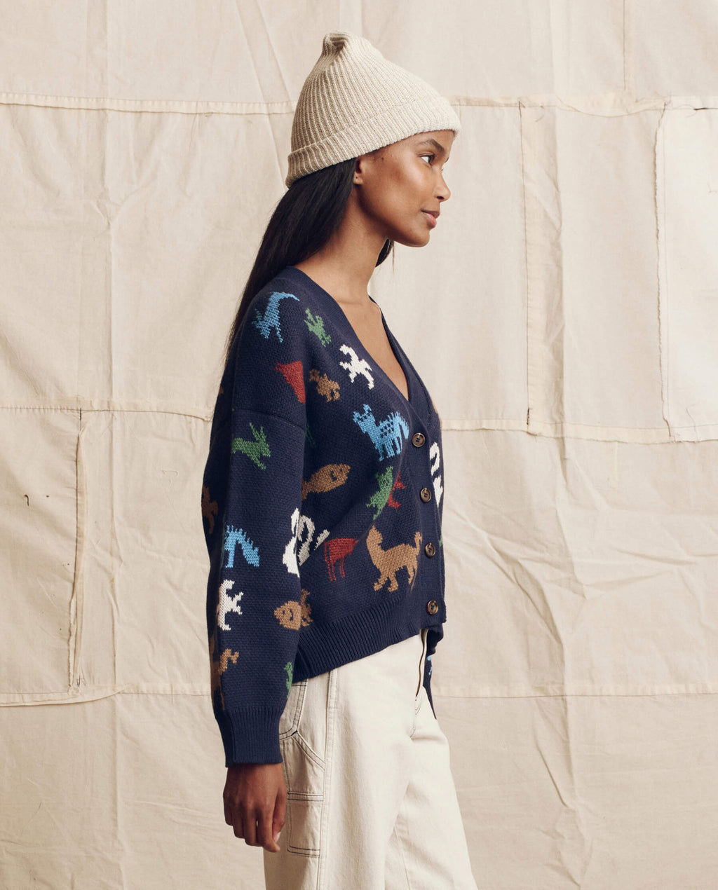 The Pictograph Slouch Cardigan. -- Navy