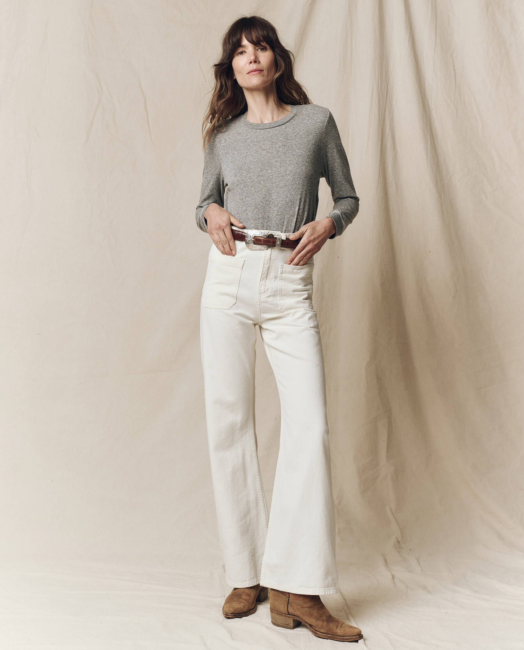 The Long Sleeve Slim Tee. Solid -- Heather Grey