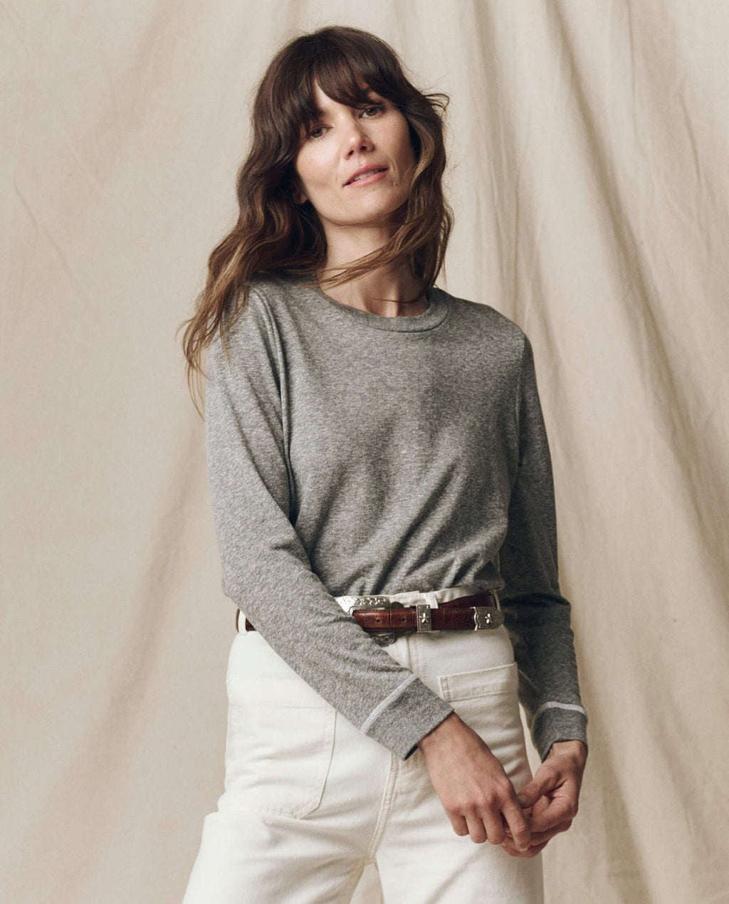 The Long Sleeve Slim Tee. Solid -- Heather Grey