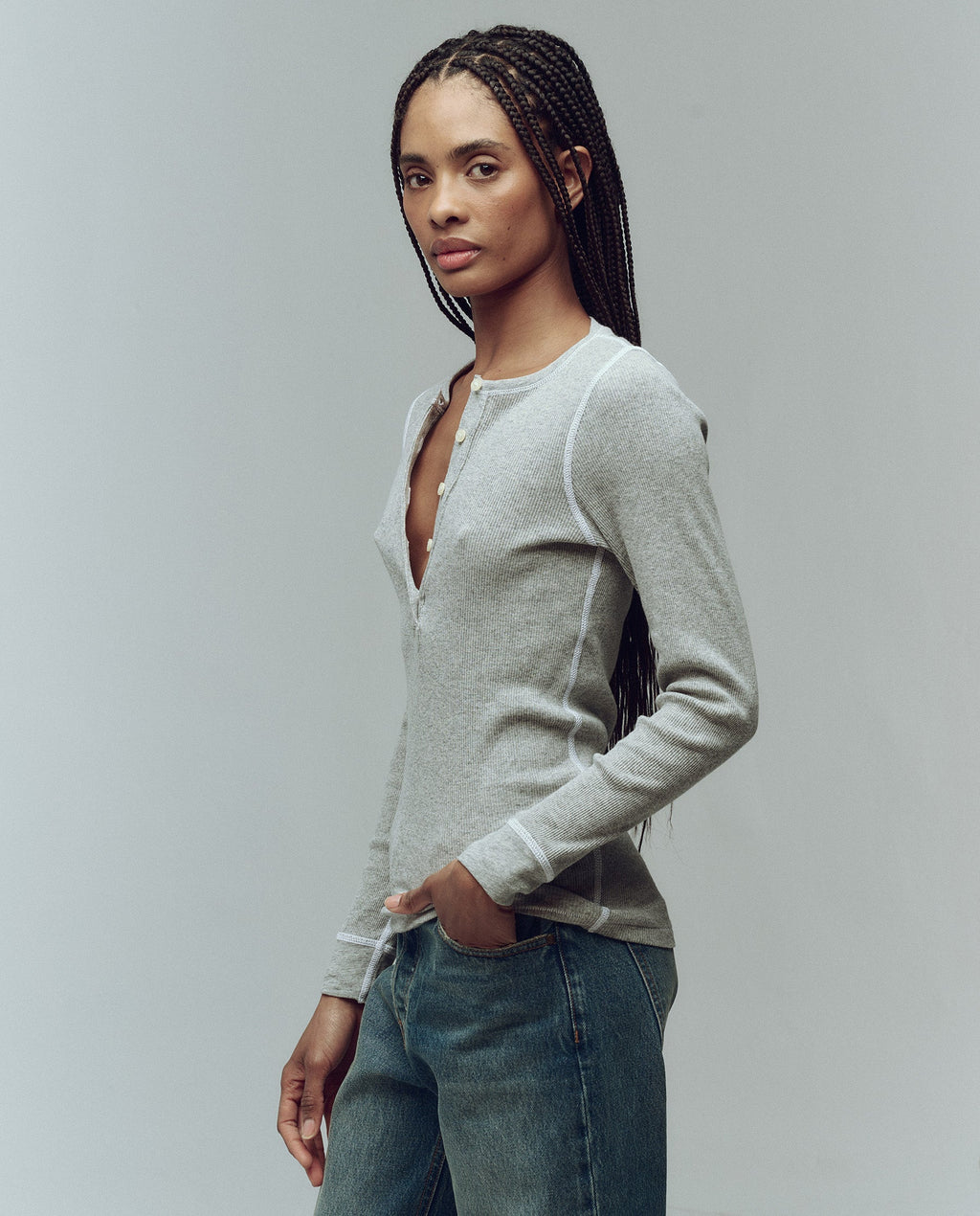 The Baby Rib Henley. -- Heather Grey