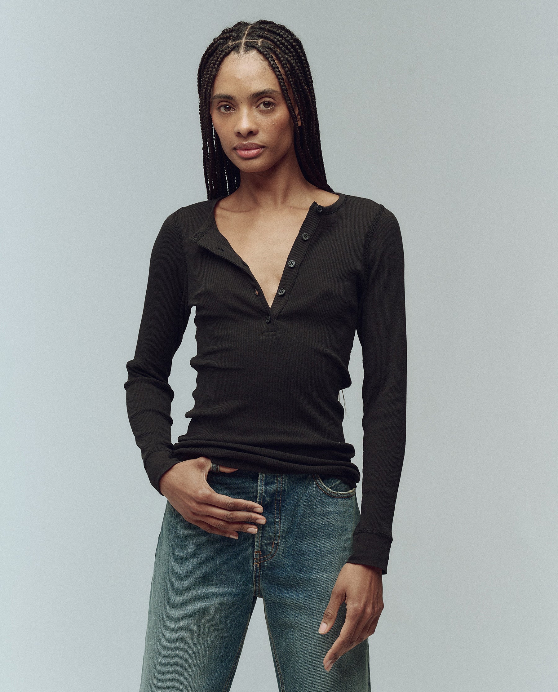 The Baby Rib Henley. -- Almost Black