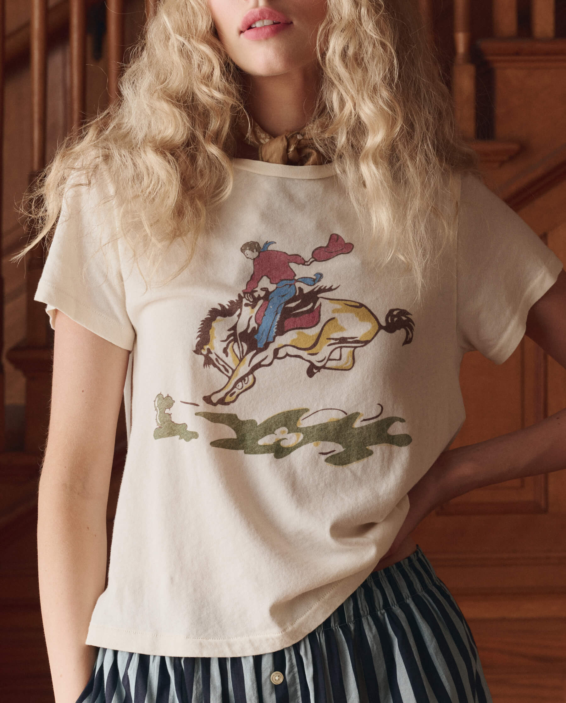 The Little Tee w/ Rider Graphic. -- Washed White