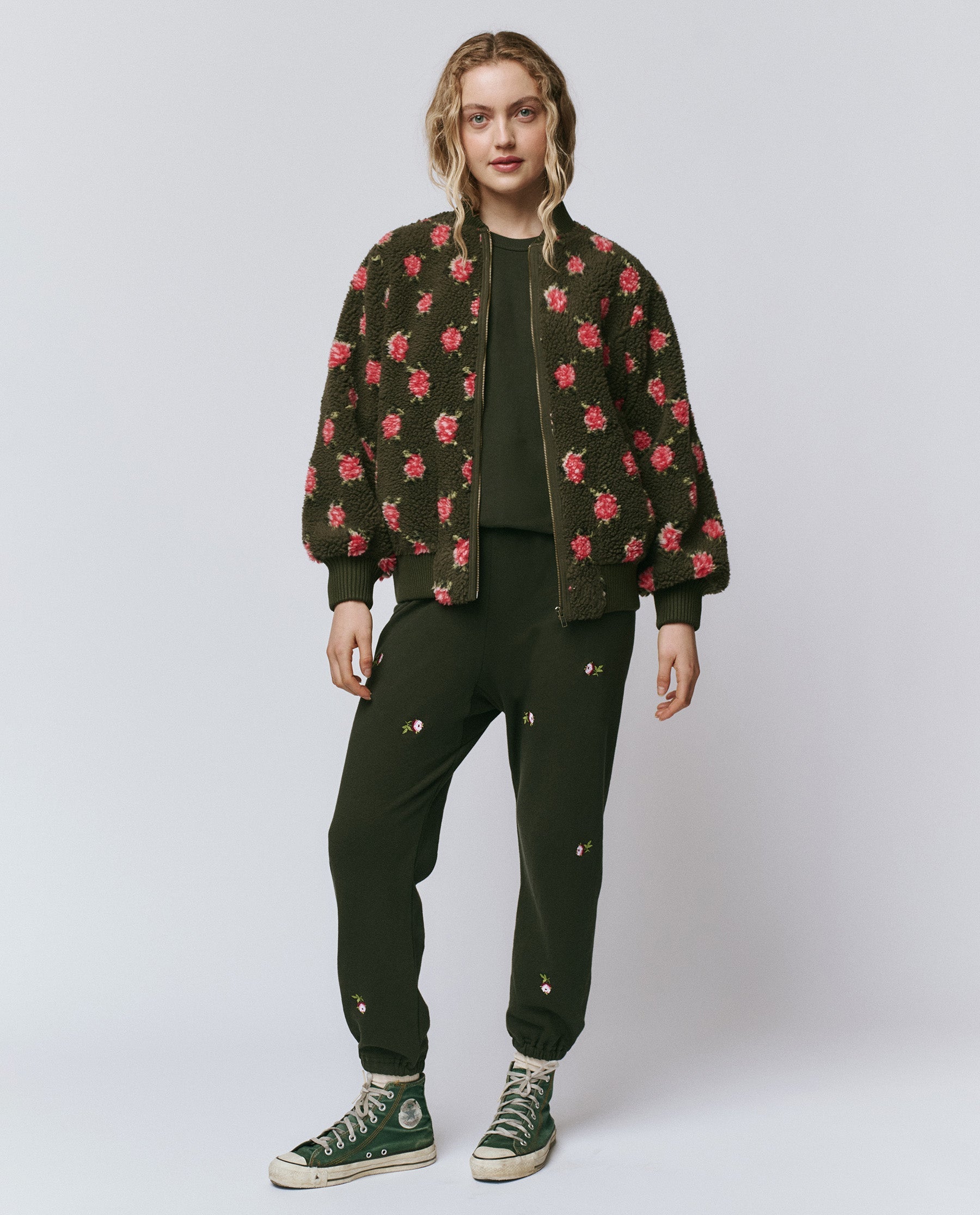 The Zip Front Plush Bomber. -- Woodland Green