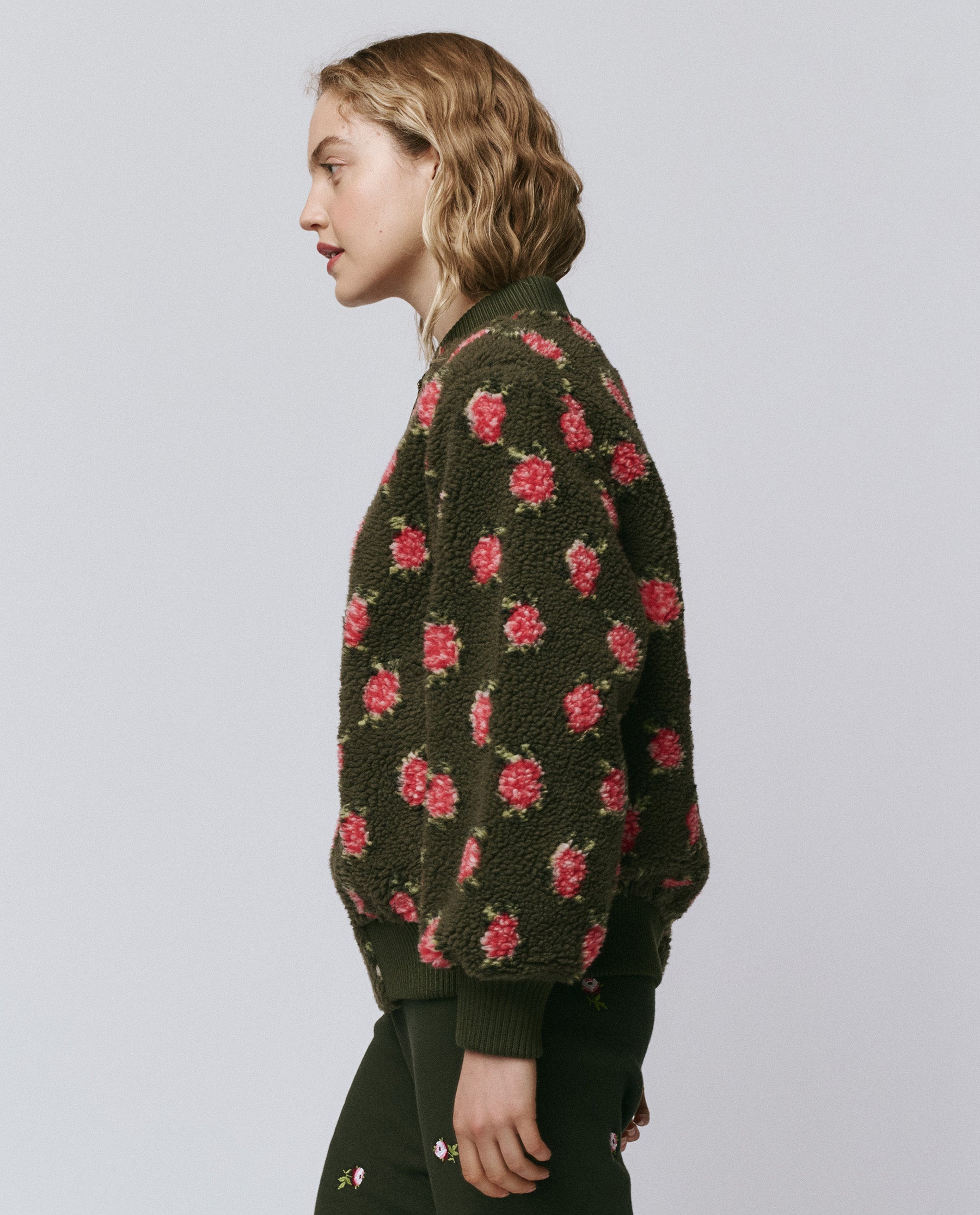 The Zip Front Plush Bomber. -- Woodland Green