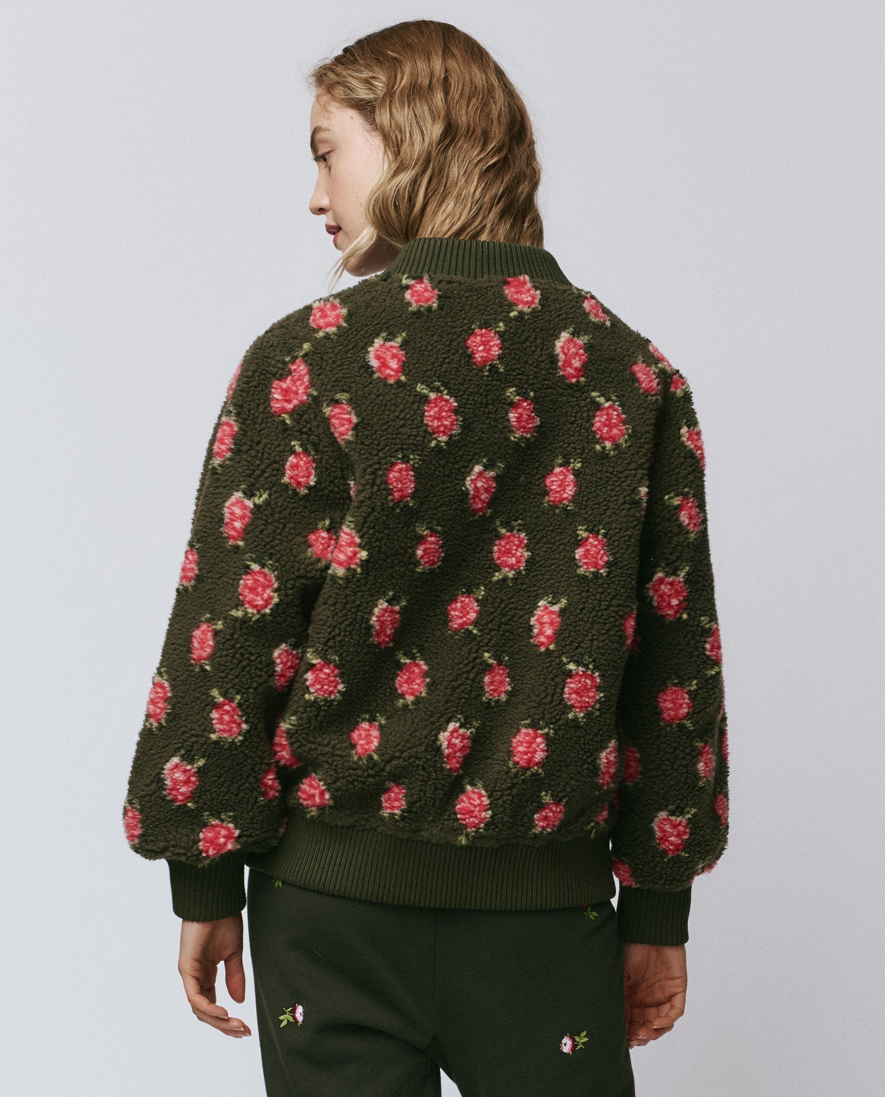 The Zip Front Plush Bomber. -- Woodland Green