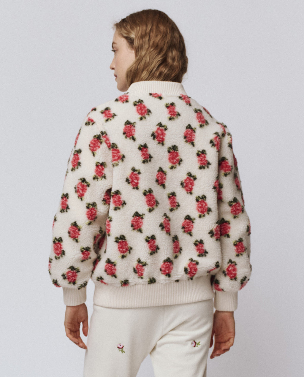 The Zip Front Plush Bomber. -- Cream Rose