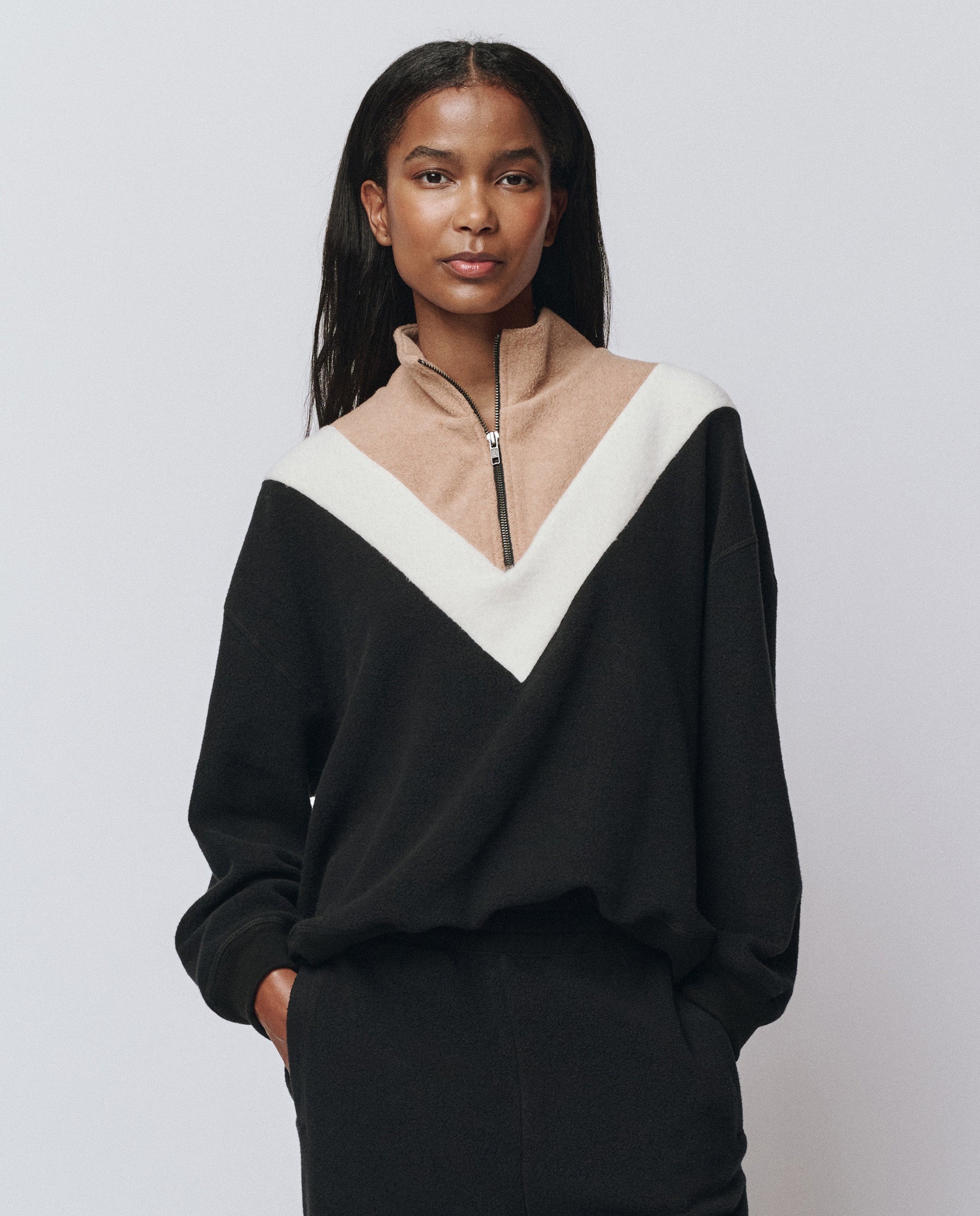 The Colorblock Plush Chalet Sweatshirt. -- Almost Black