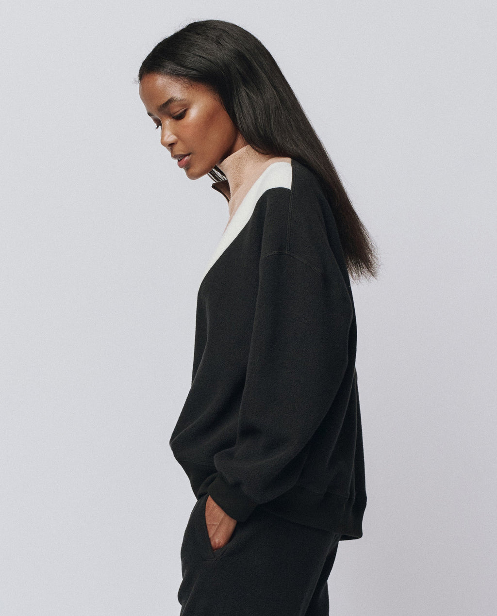 The Colorblock Plush Chalet Sweatshirt. -- Almost Black