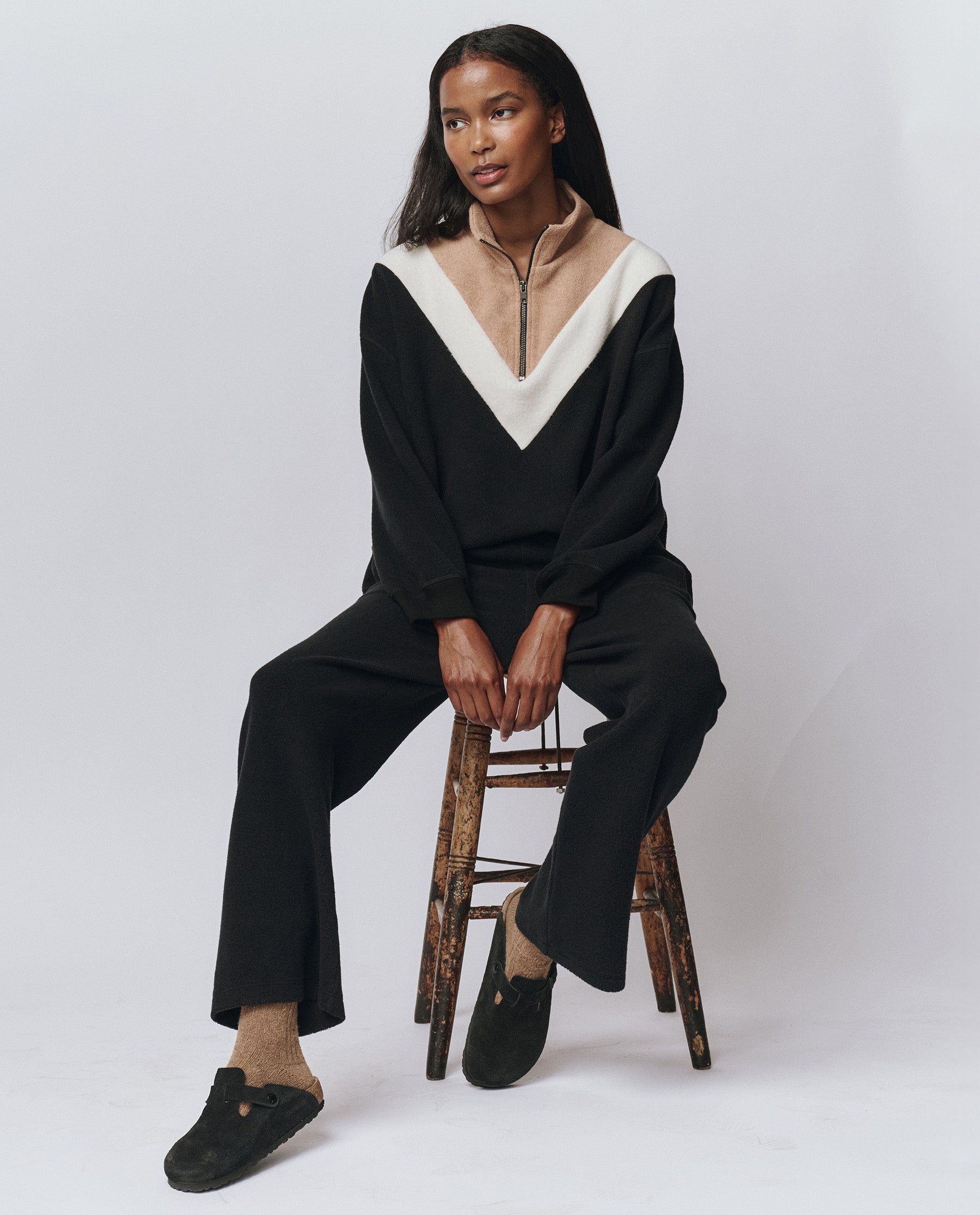 The Colorblock Plush Chalet Sweatshirt. -- Almost Black