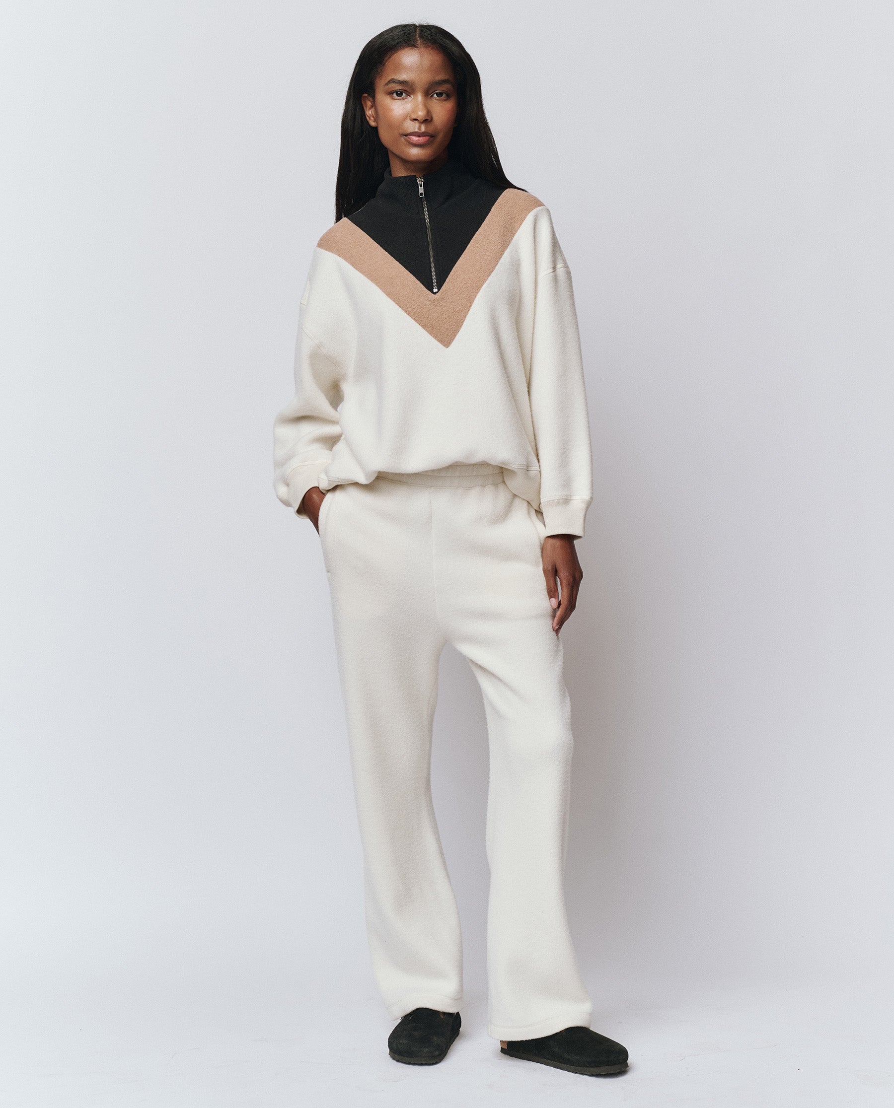 The Colorblock Plush Chalet Sweatshirt. -- Washed White