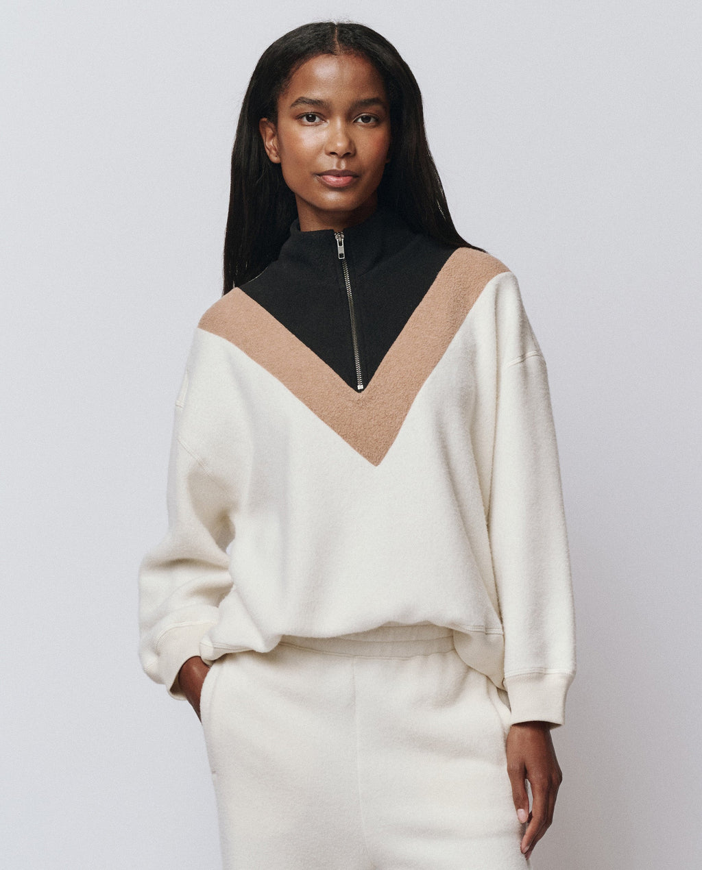 The Colorblock Plush Chalet Sweatshirt. -- Washed White
