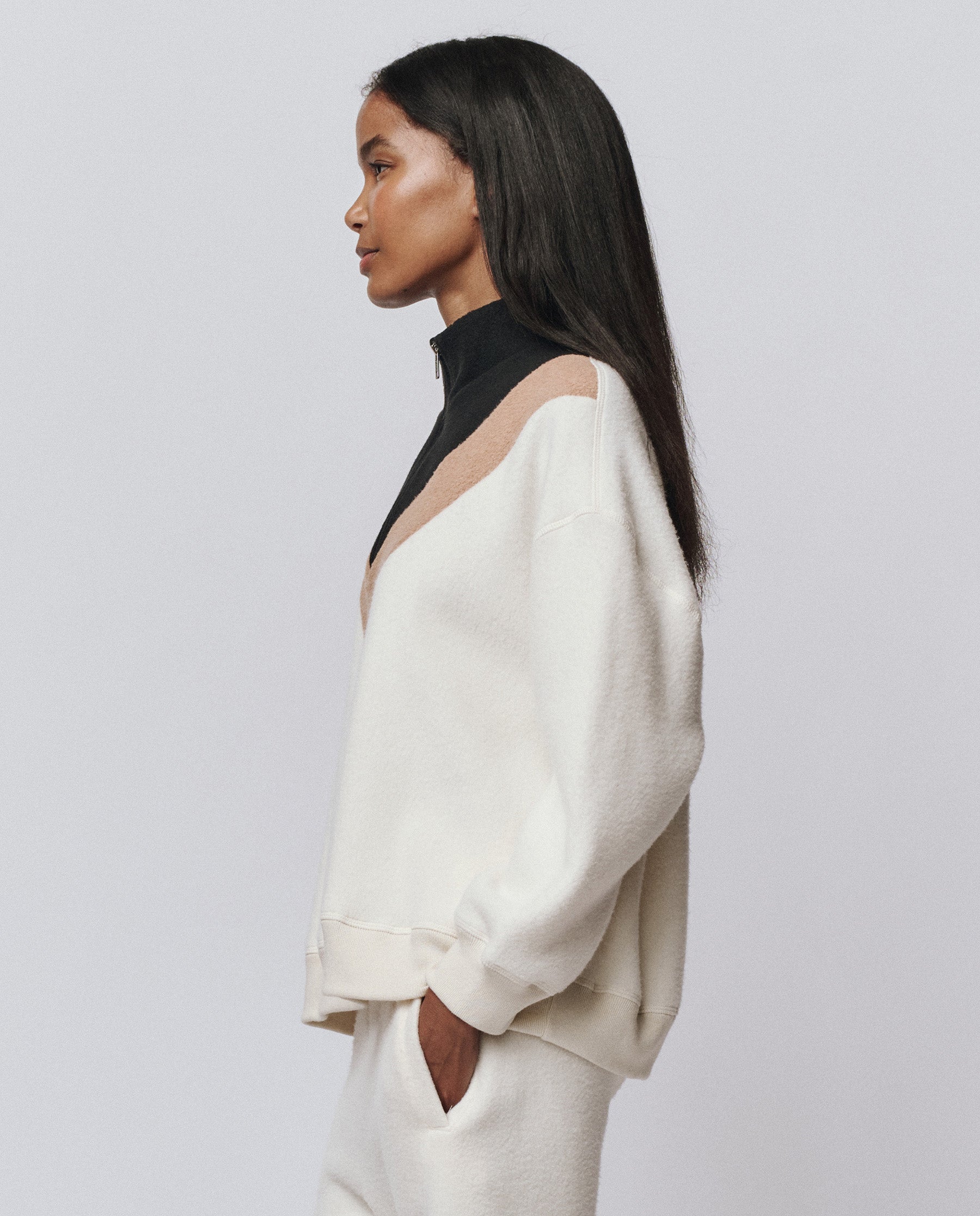 The Colorblock Plush Chalet Sweatshirt. -- Washed White