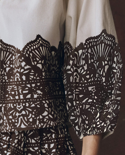 The Chariot Top. -- Cream With Western Lace Print