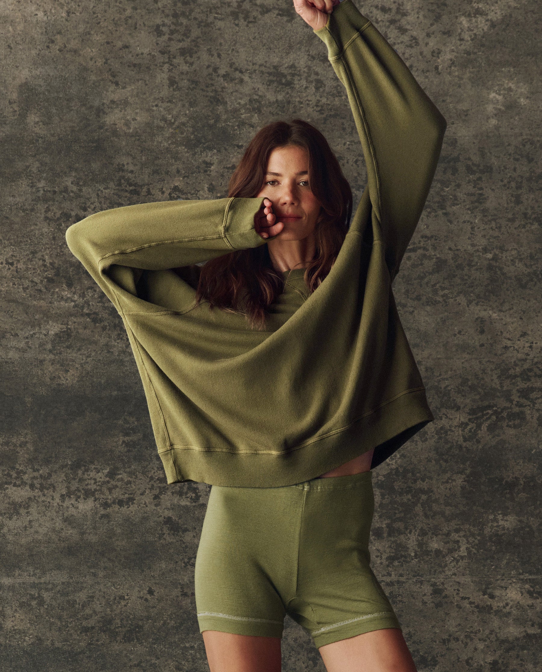 The Fleece Slouch Sweatshirt. Solid -- Army
