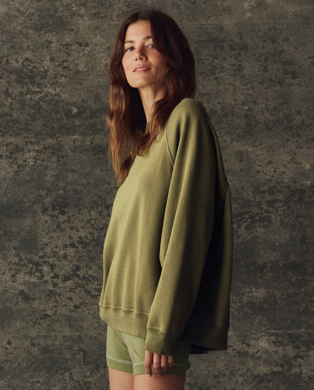 The Fleece Slouch Sweatshirt. Solid -- Army