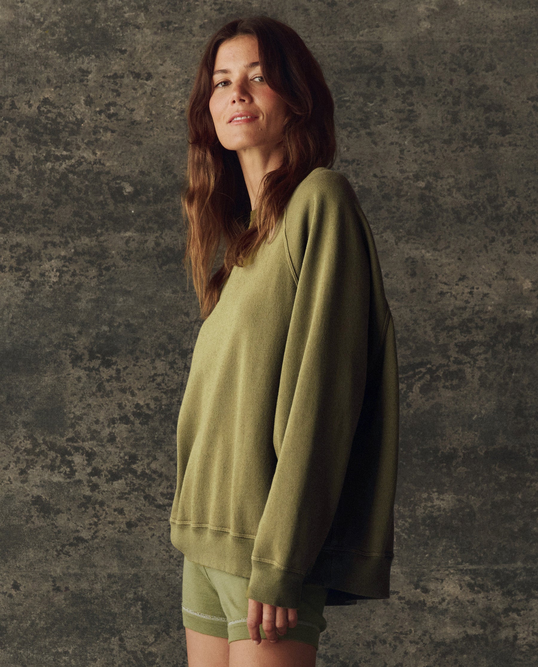 The Fleece Slouch Sweatshirt. Solid -- Army