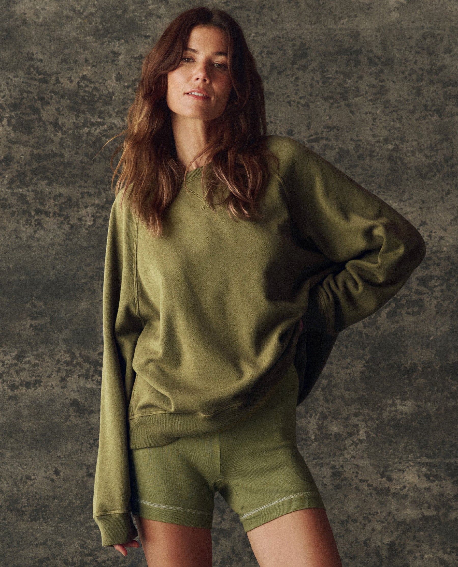 The Fleece Slouch Sweatshirt. Solid -- Army