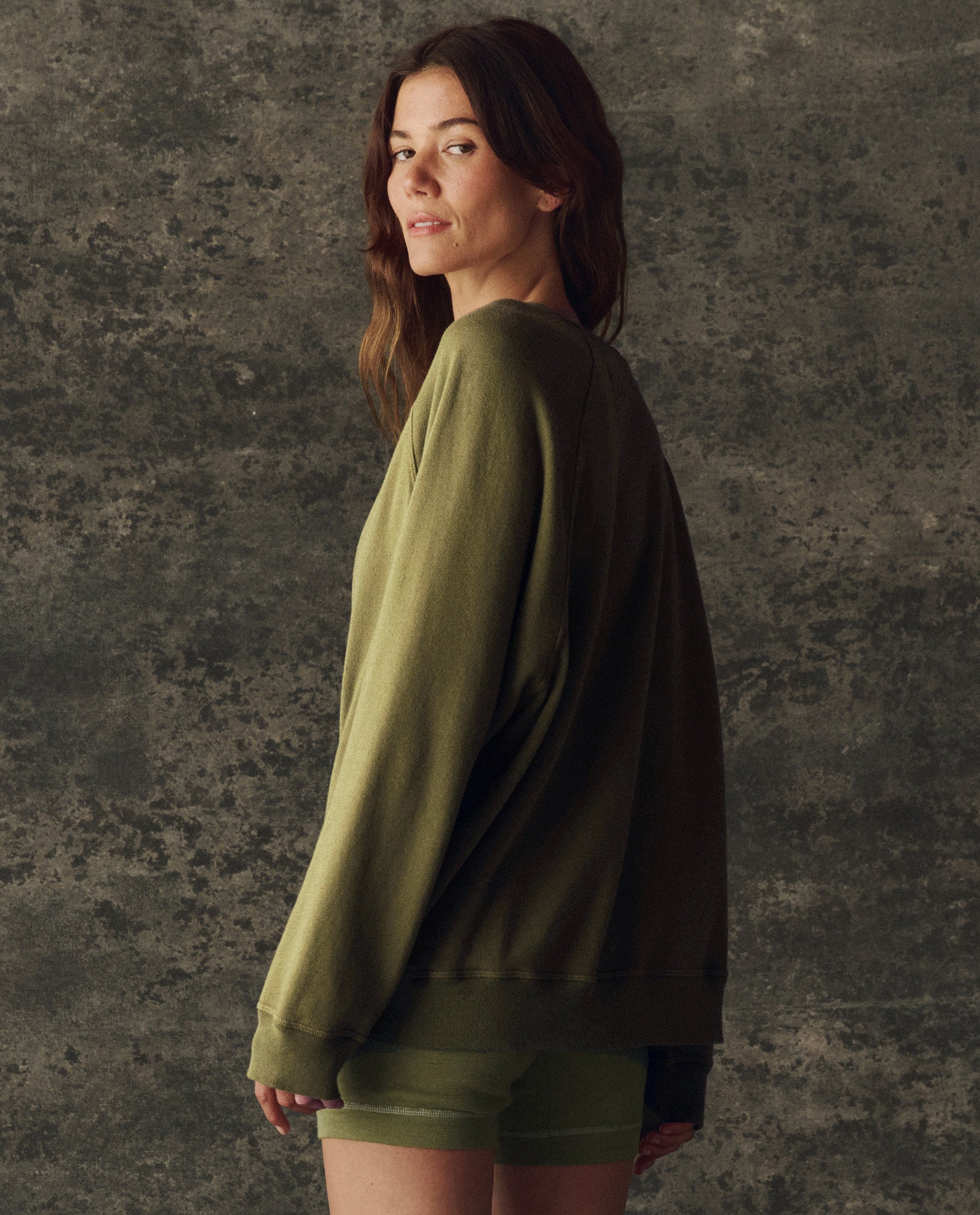 The Fleece Slouch Sweatshirt. Solid -- Army