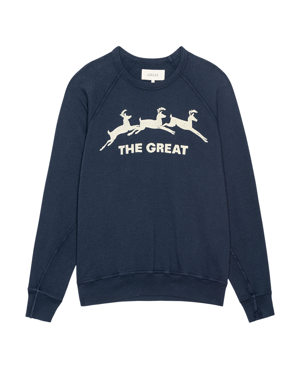 The Men's College Sweatshirt. Graphic -- Navy with Deer Graphic