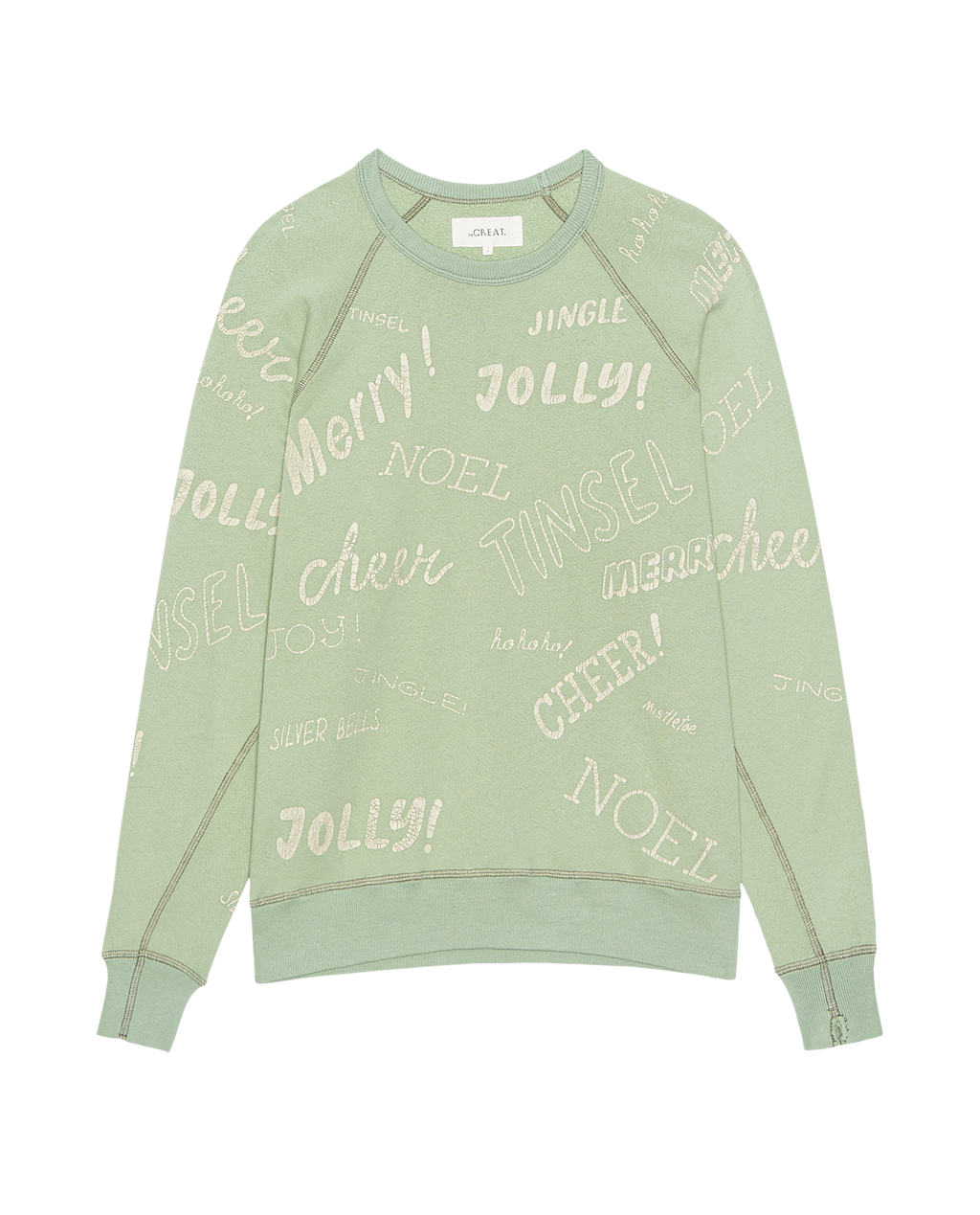 The Men's College Sweatshirt. Graphic -- Vintage Mint with Holiday Greetings Graphic