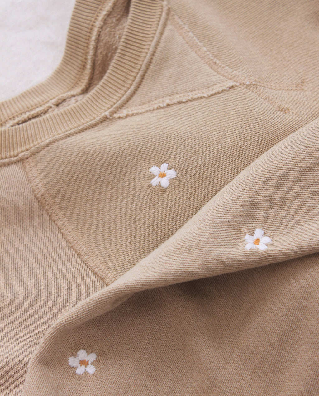 The Stadium Sweatpant. Embroidered -- Khaki with Daisy Embroidery