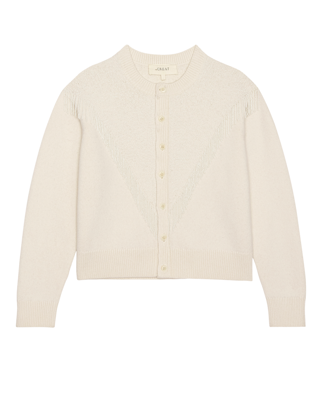 The Beaded Fringe Cardigan. -- Cream