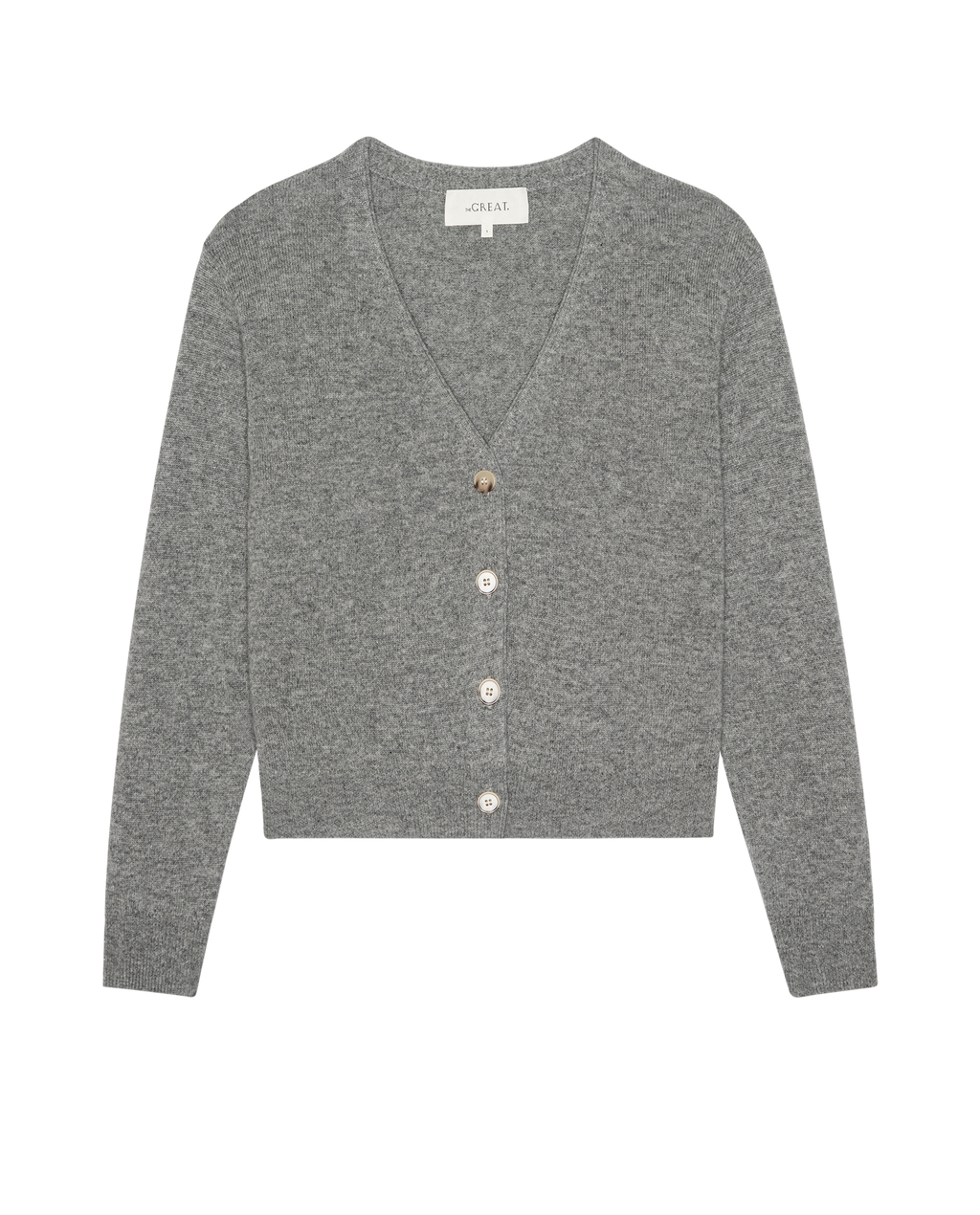 The Cashmere Tiny V Neck Cardigan. -- Heather Grey