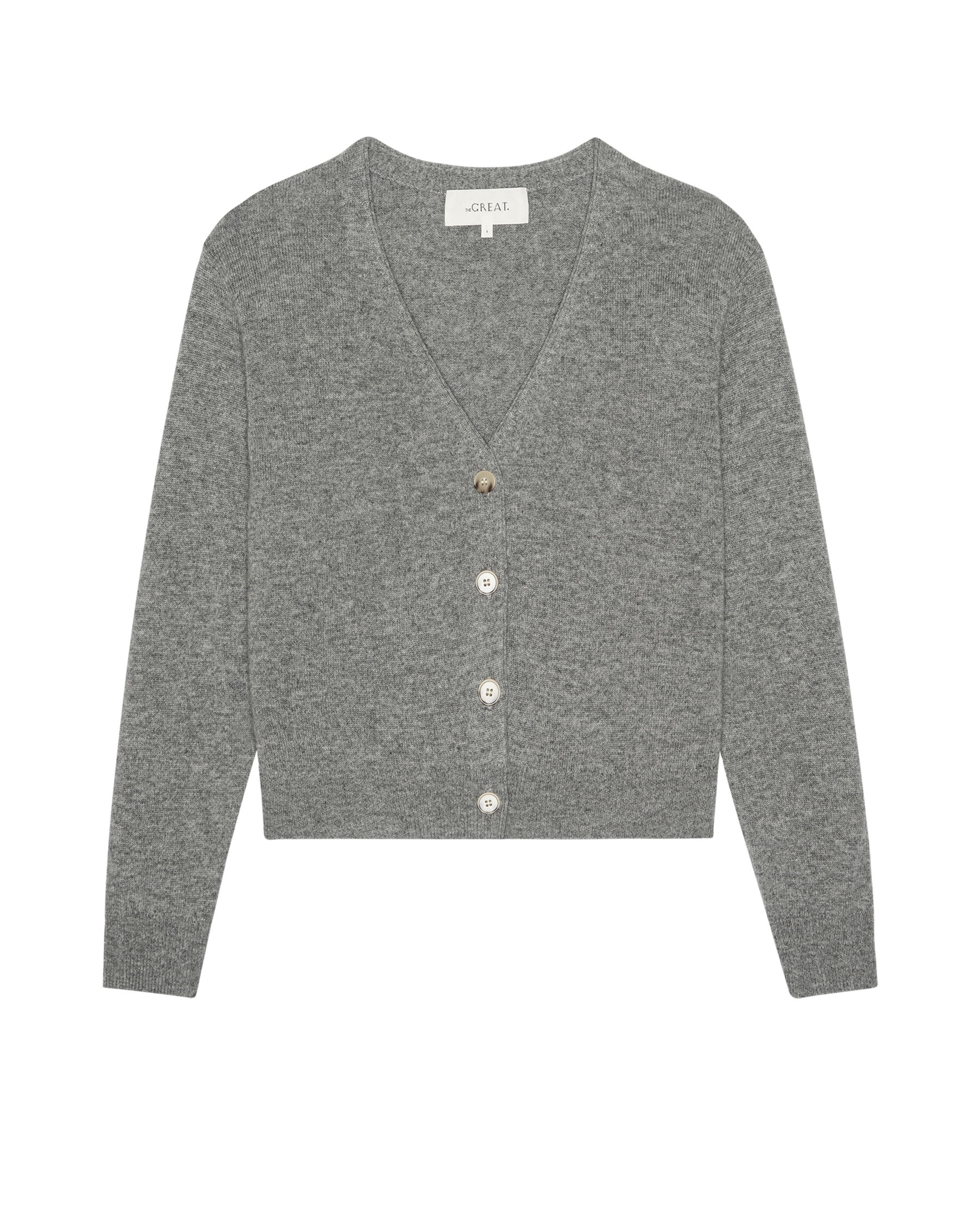 The Cashmere Tiny V Neck Cardigan. -- Heather Grey