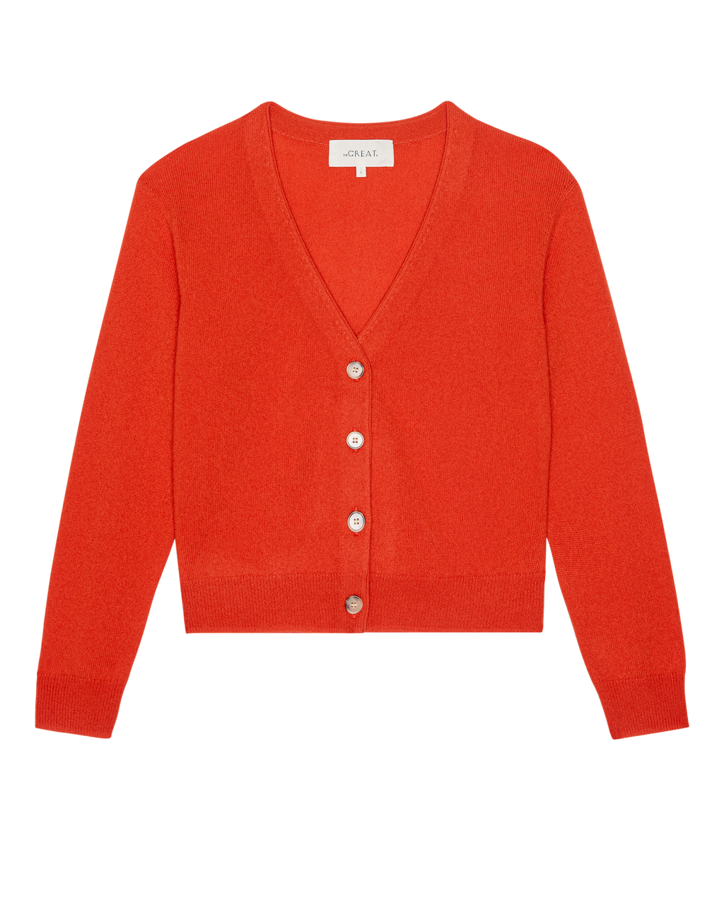 The Cashmere Tiny V Neck Cardigan. -- Hot Orange