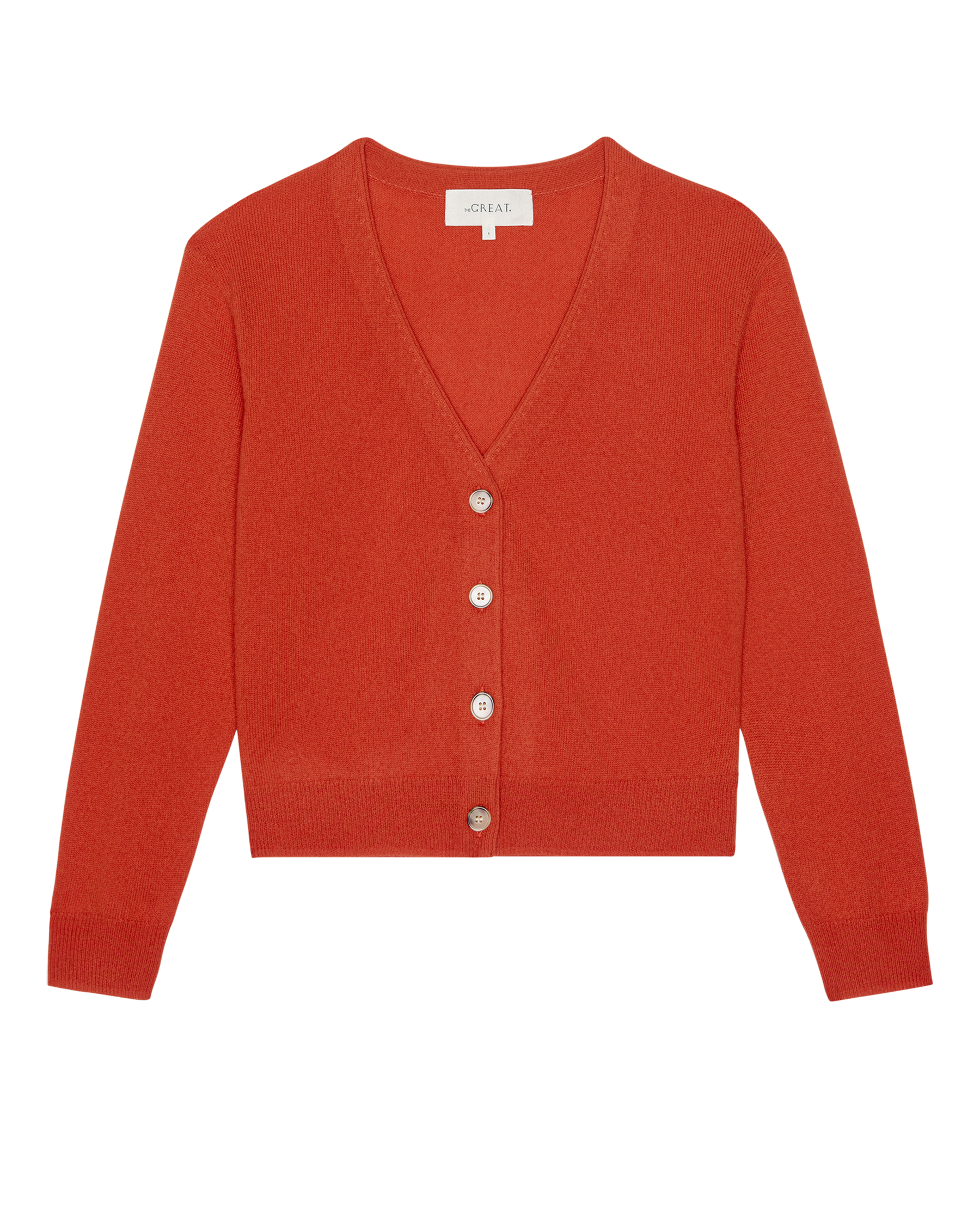 The Cashmere Tiny V Neck Cardigan. -- Hot Orange