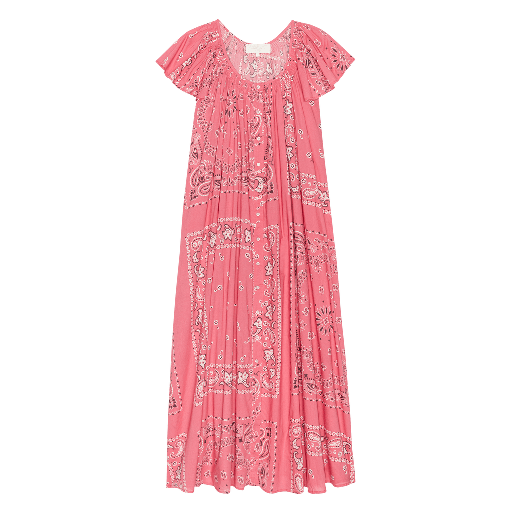 The Flutter Sleeve Sleep Dress. -- Pink Bandana Patchwork