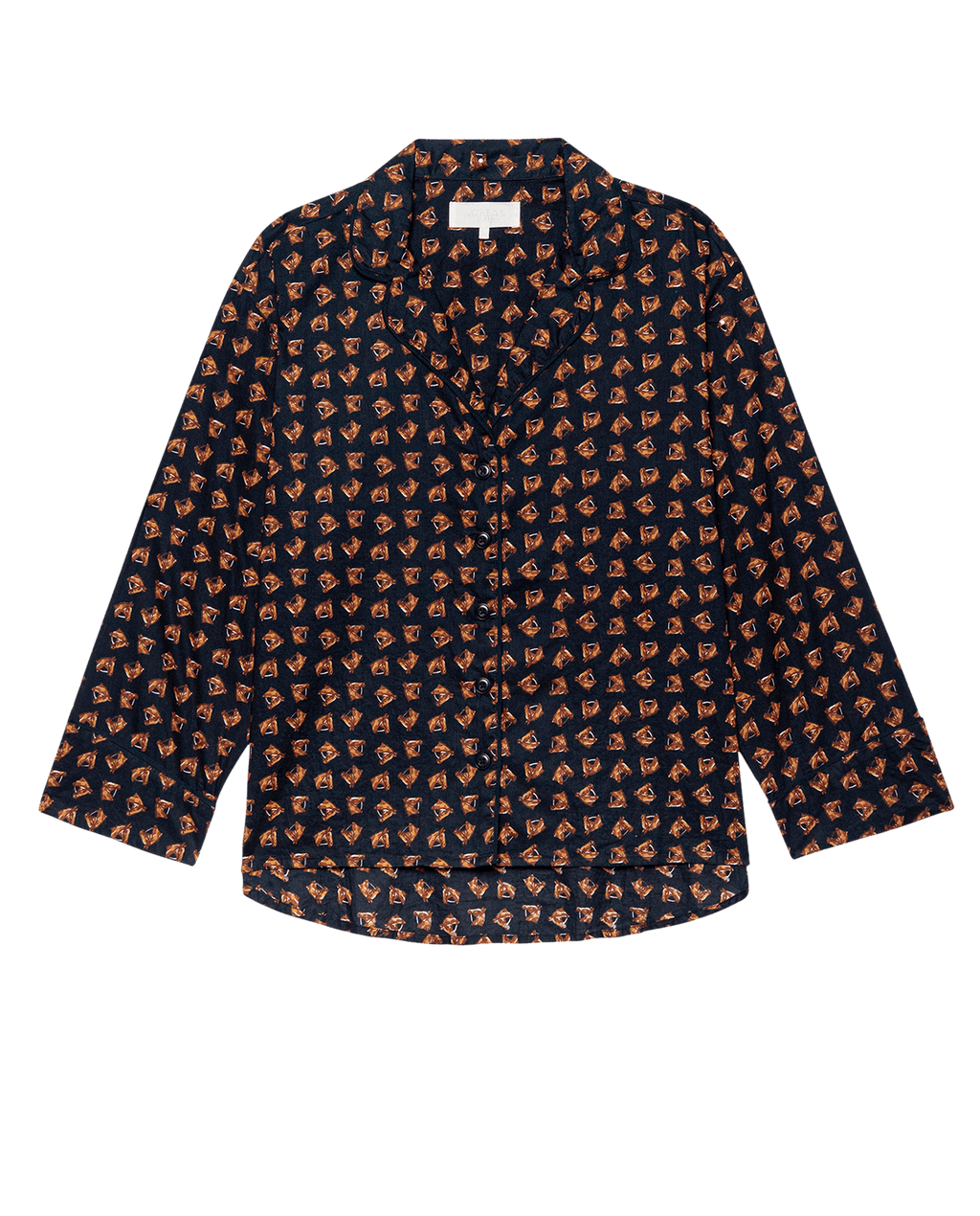The Pajama Shirt. -- Navy Horse Medallion Print