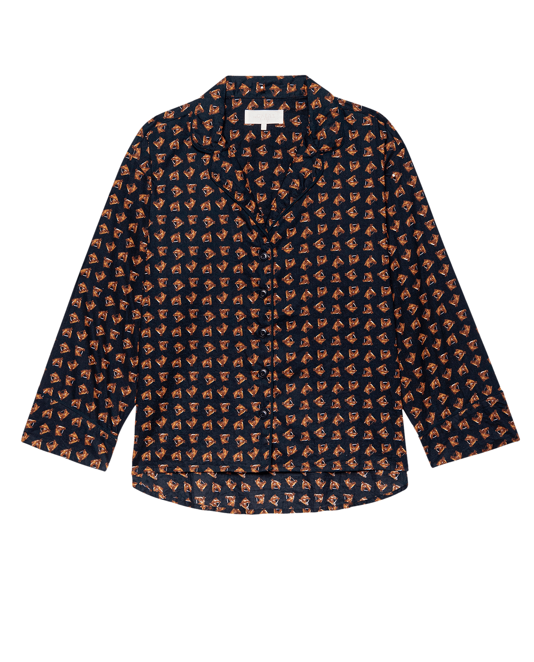 The Pajama Shirt. -- Navy Horse Medallion Print