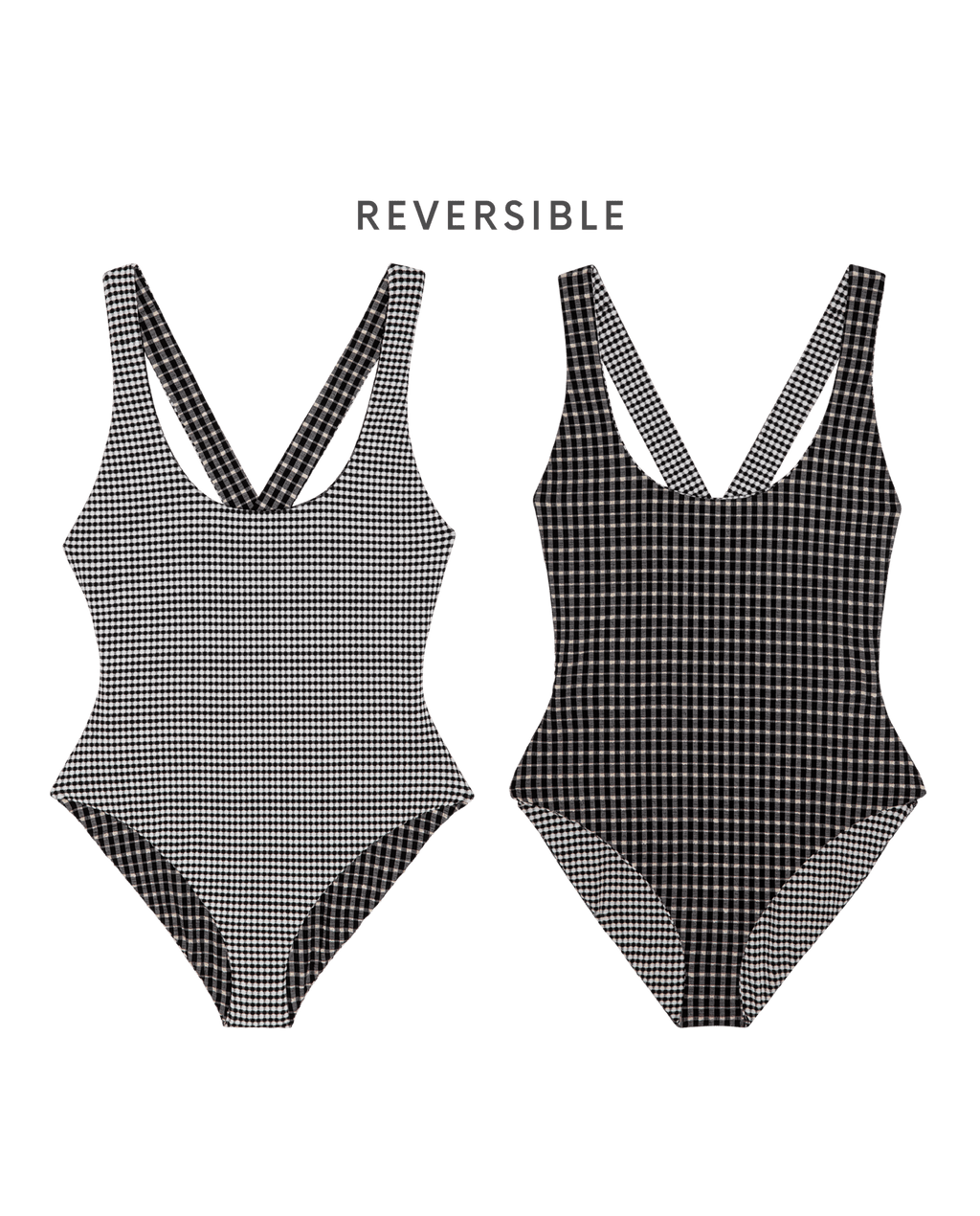 The Reversible Cross-Back One Piece. -- Black And Cream Check